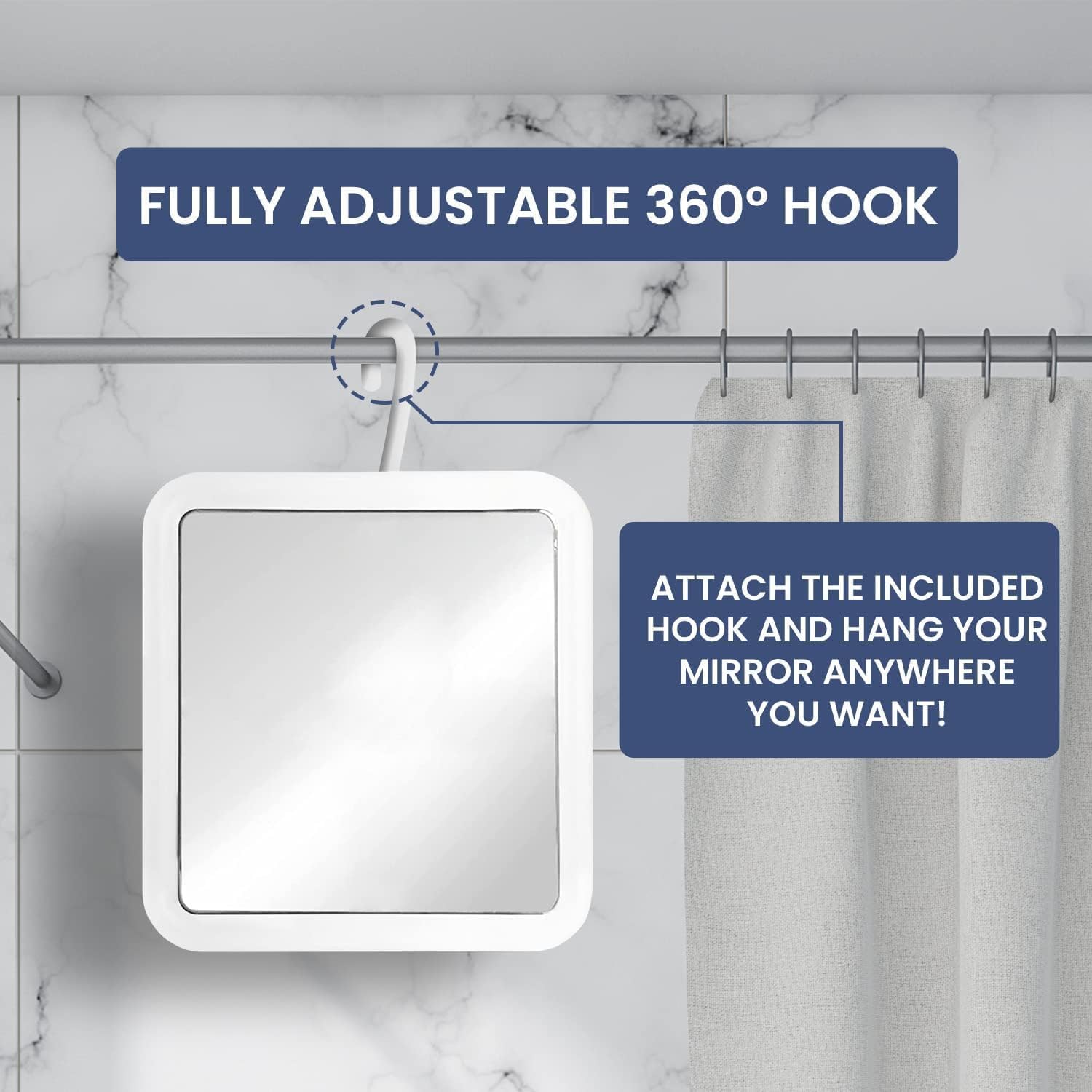 Hangable Fogless Shower Mirror (White)