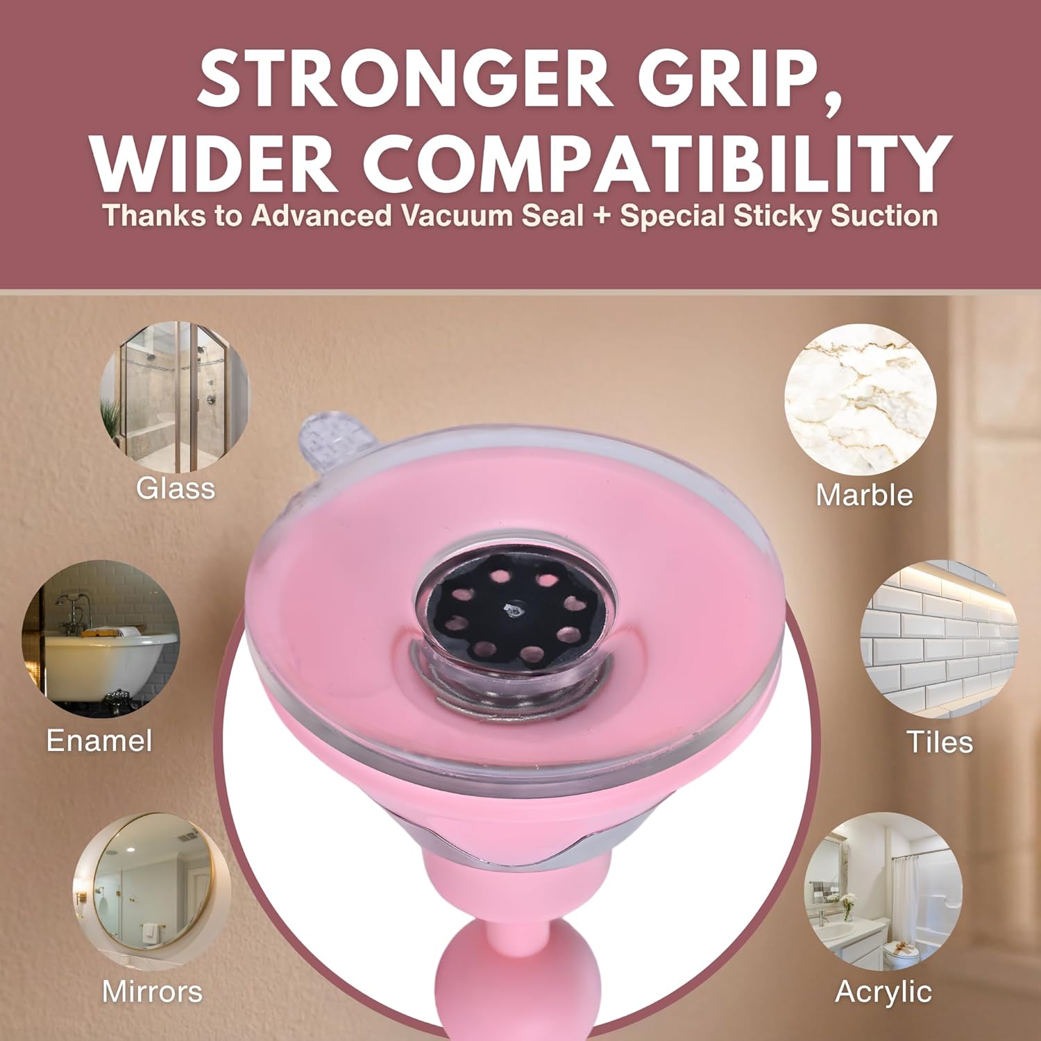 Fogless Shower Mirror for Skincare and Grooming with Suction Mount (Pink)