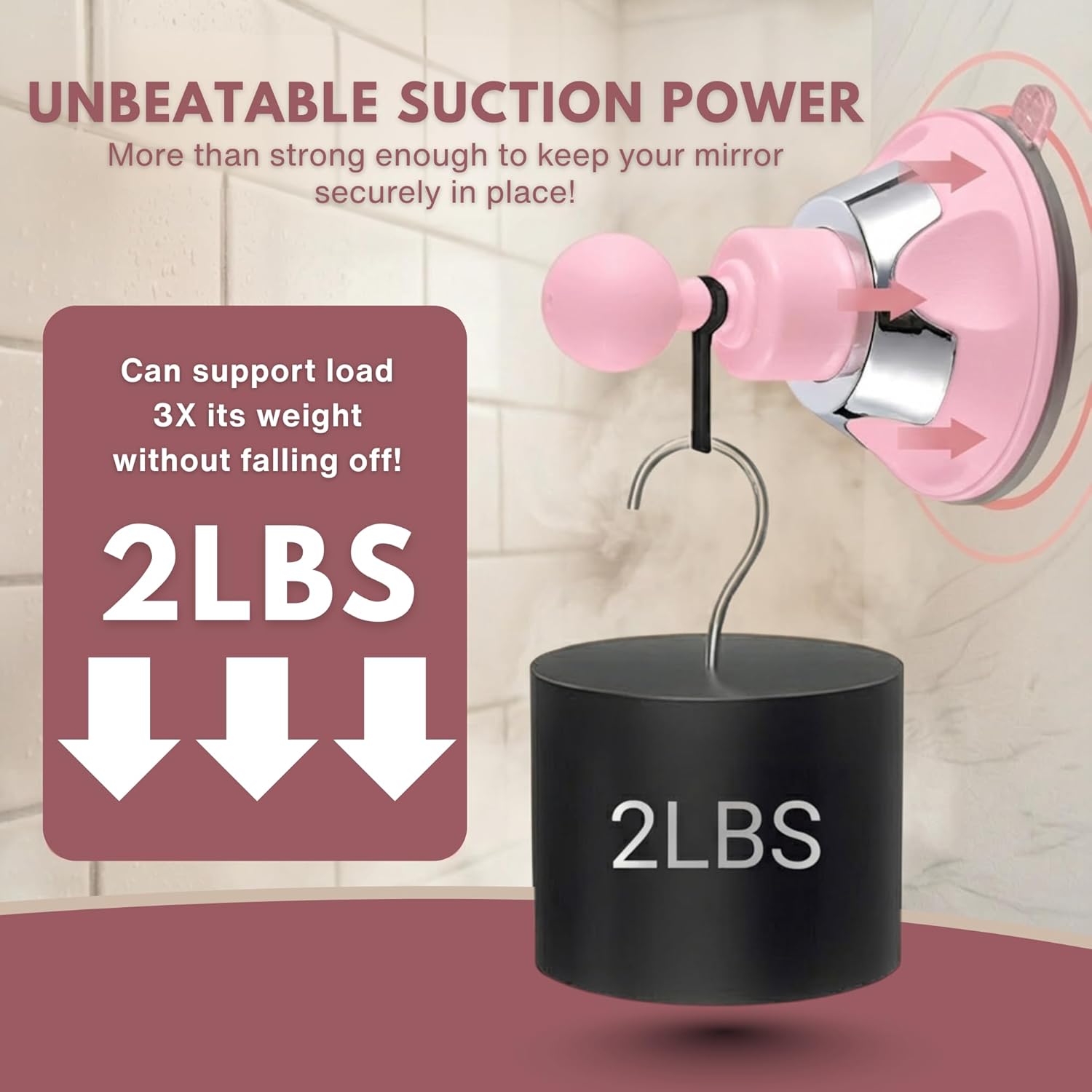 Fogless Shower Mirror for Skincare and Grooming with Suction Mount (Pink)