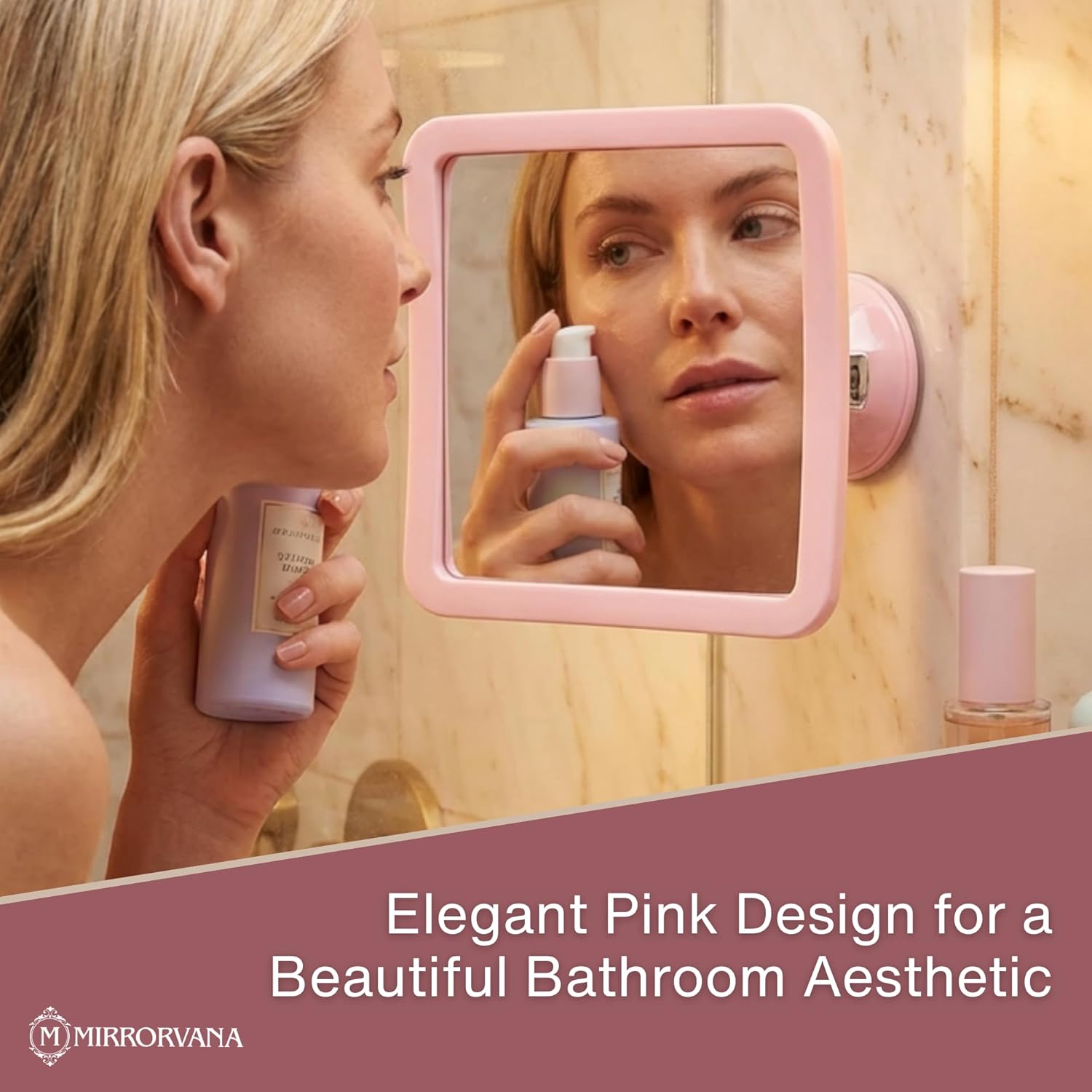 Fogless Shower Mirror for Skincare and Grooming with Suction Mount (Pink)