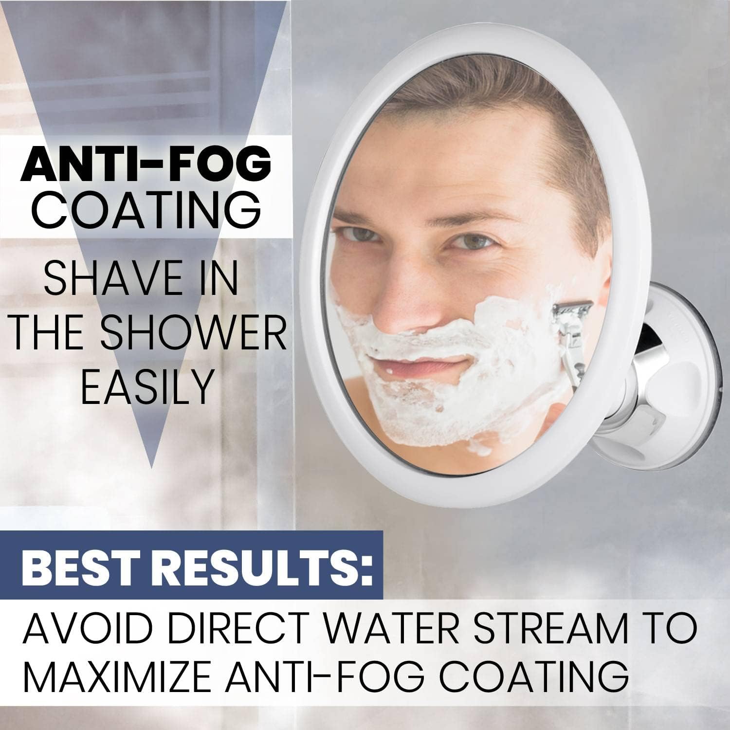 Round Fogless Shower Mirror with Suction Mount (White)