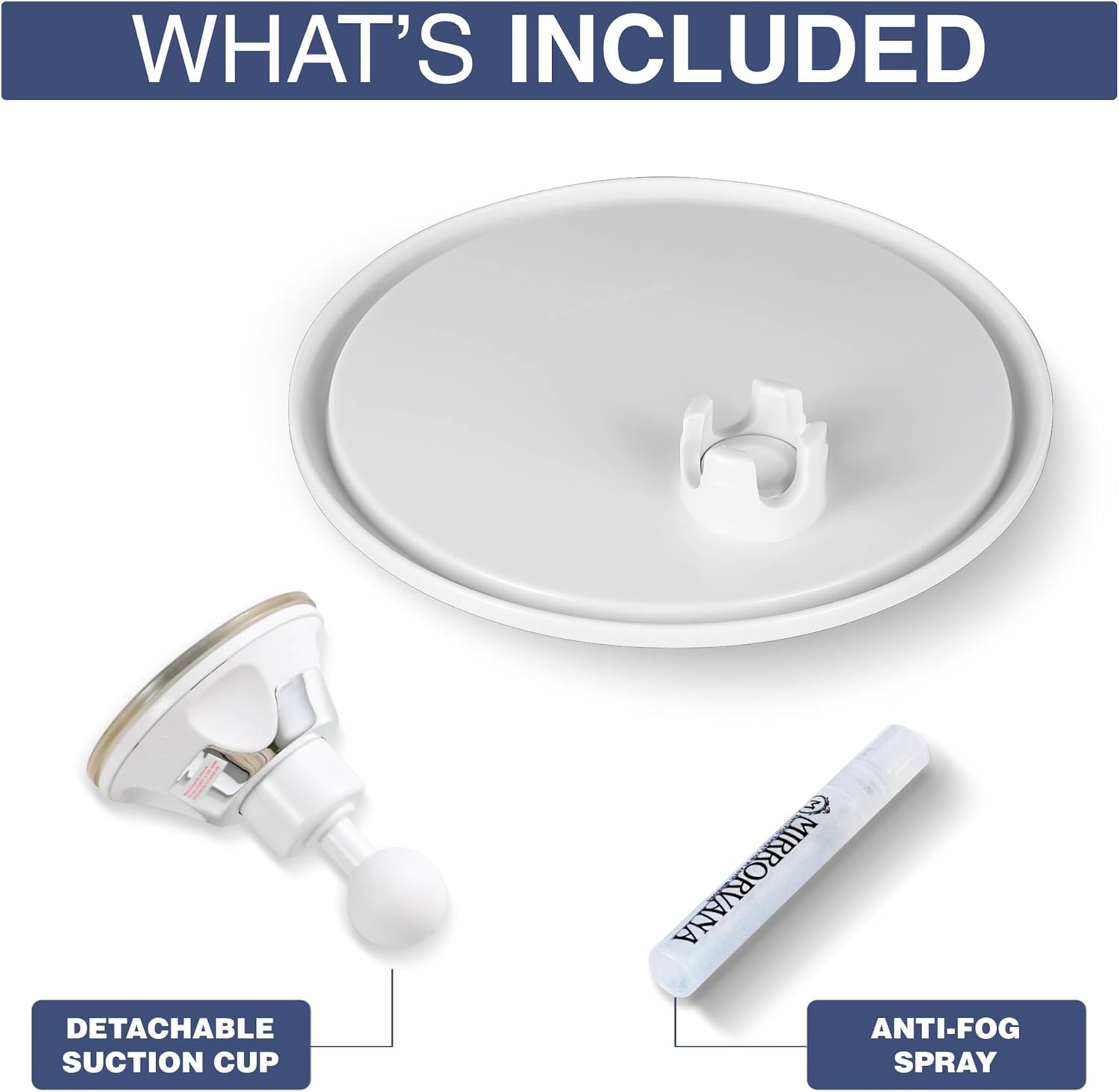Round Fogless Shower Mirror with Suction Mount (White)