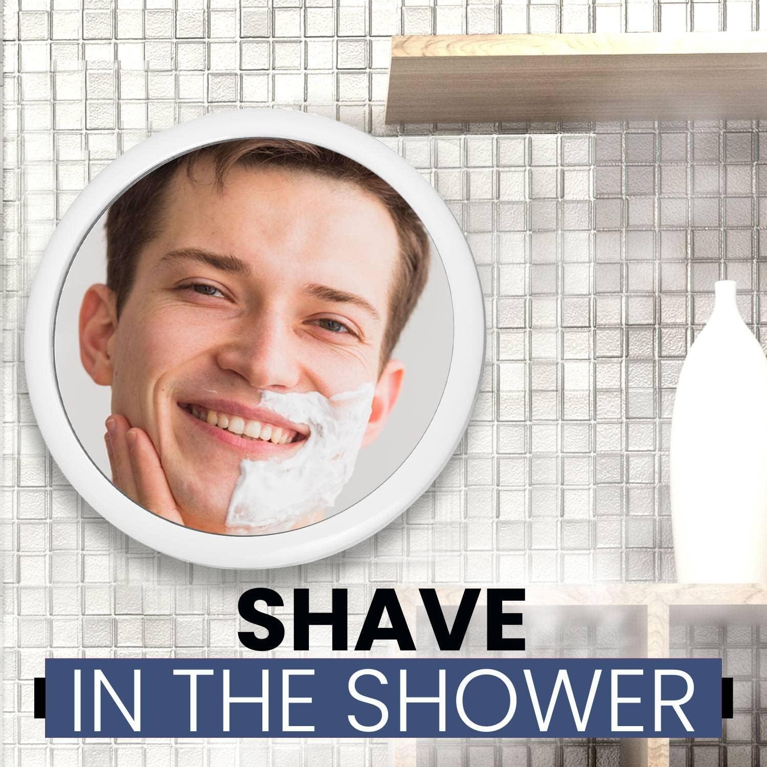 Round Fogless Shower Mirror with Suction Mount (White)