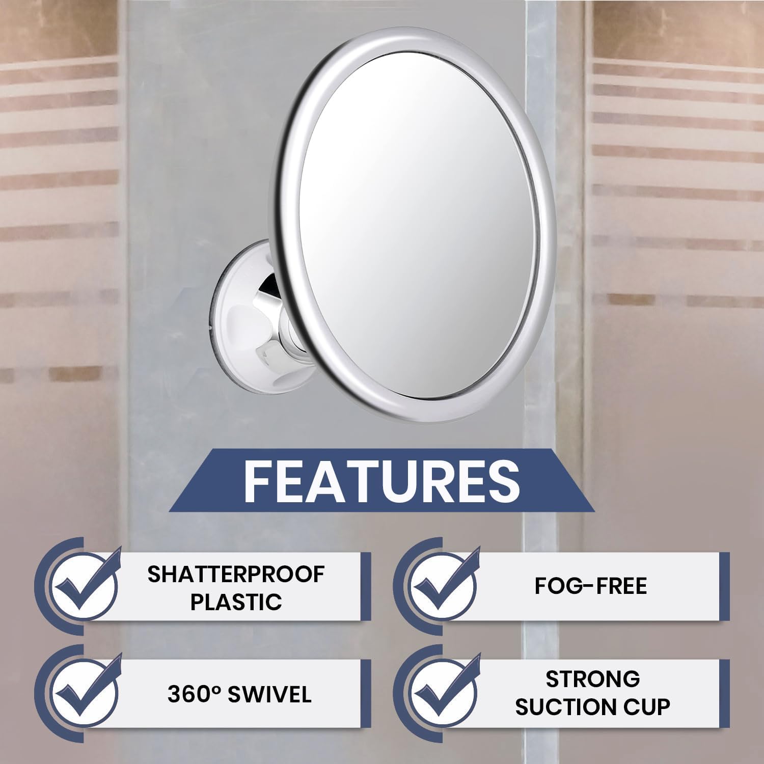 Round Fogless Shower Mirror with Suction Mount (Chrome)