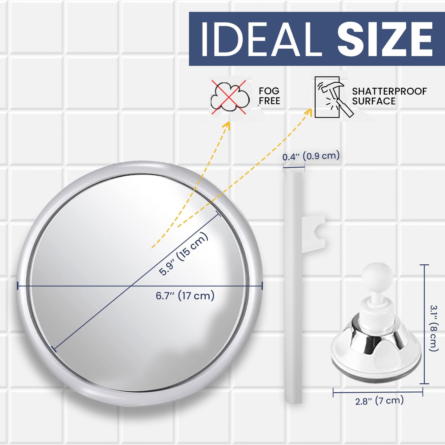 Round Fogless Shower Mirror with Suction Mount (Chrome)