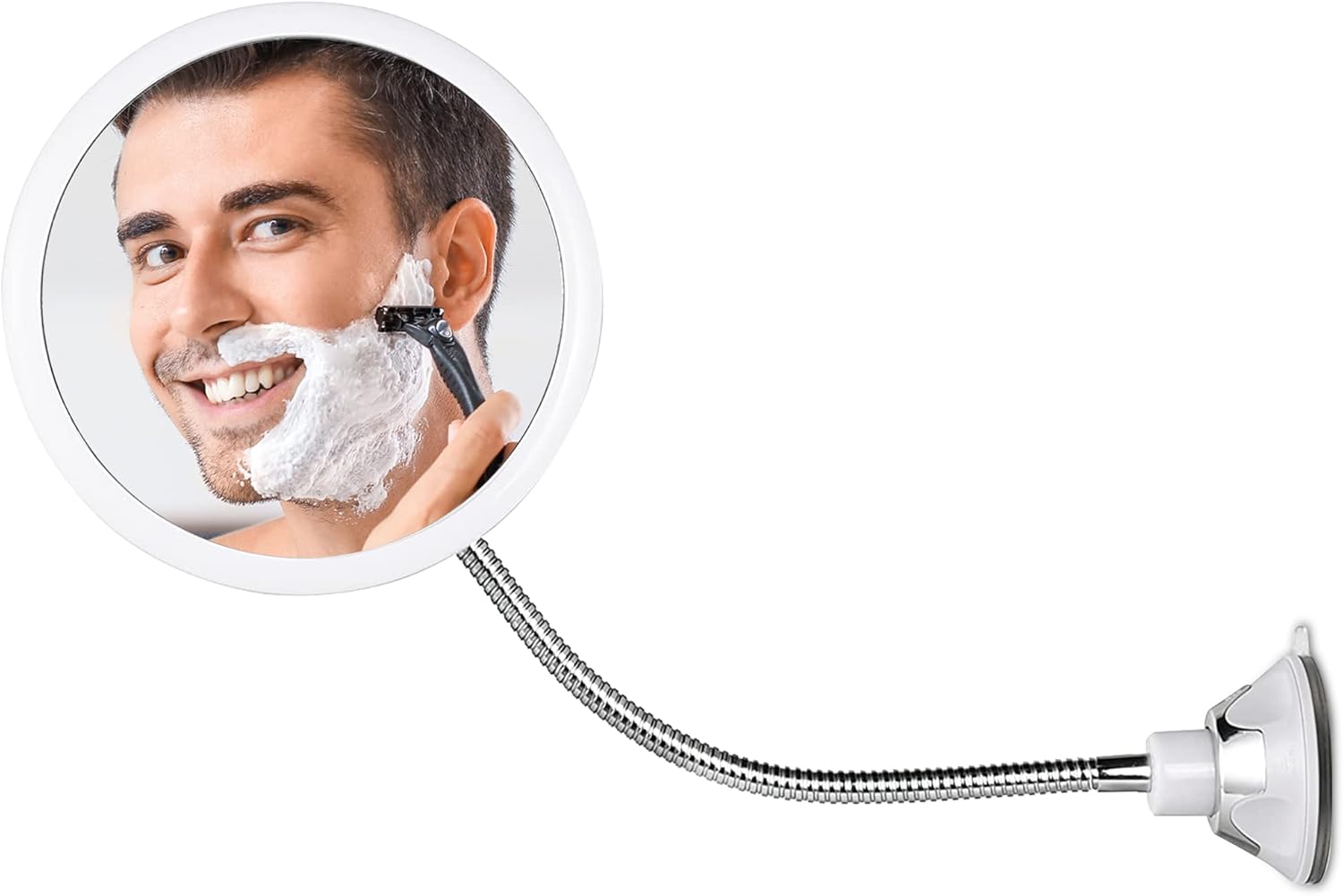 Round Fogless Shower Mirror with 360° Flexible Gooseneck (White)
