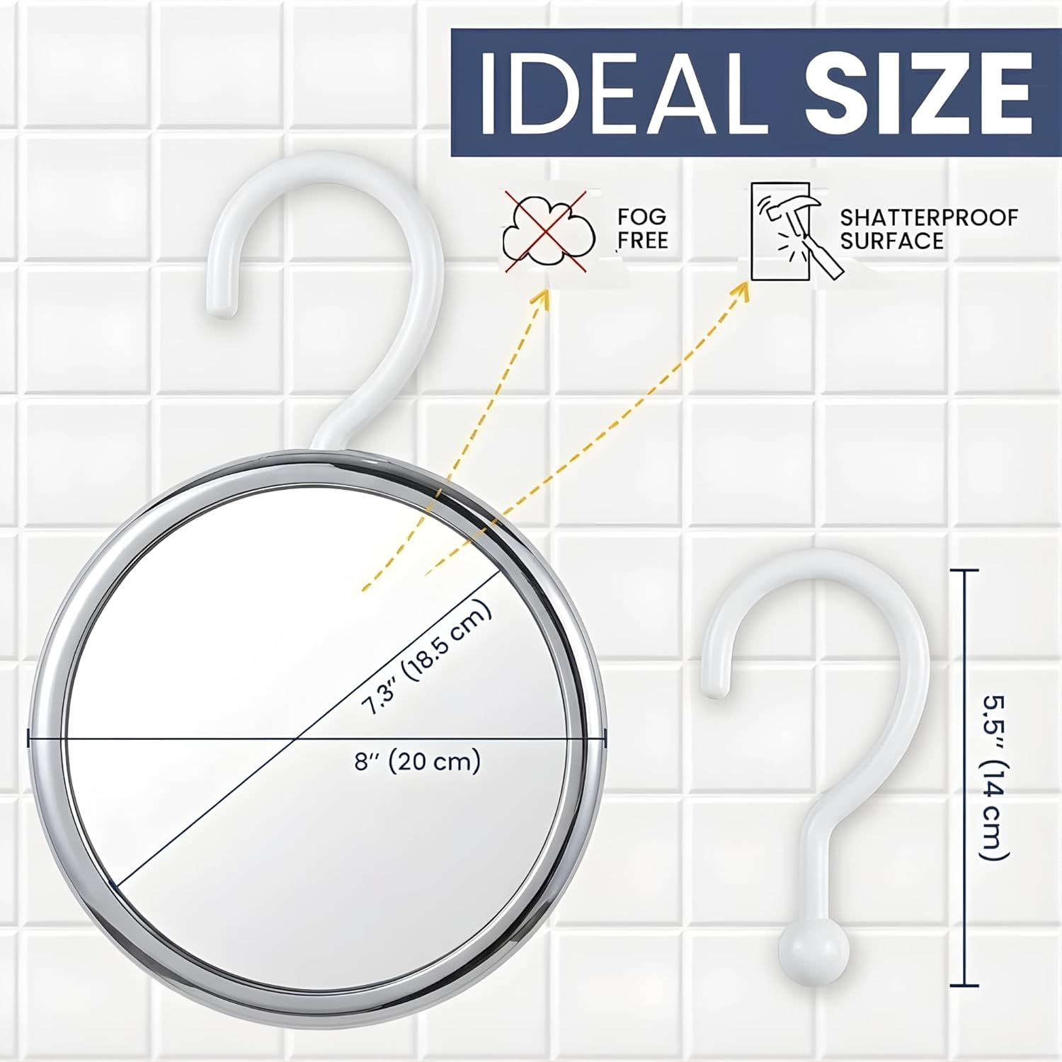 Round Hangable Fogless Shower Mirror (Chrome)