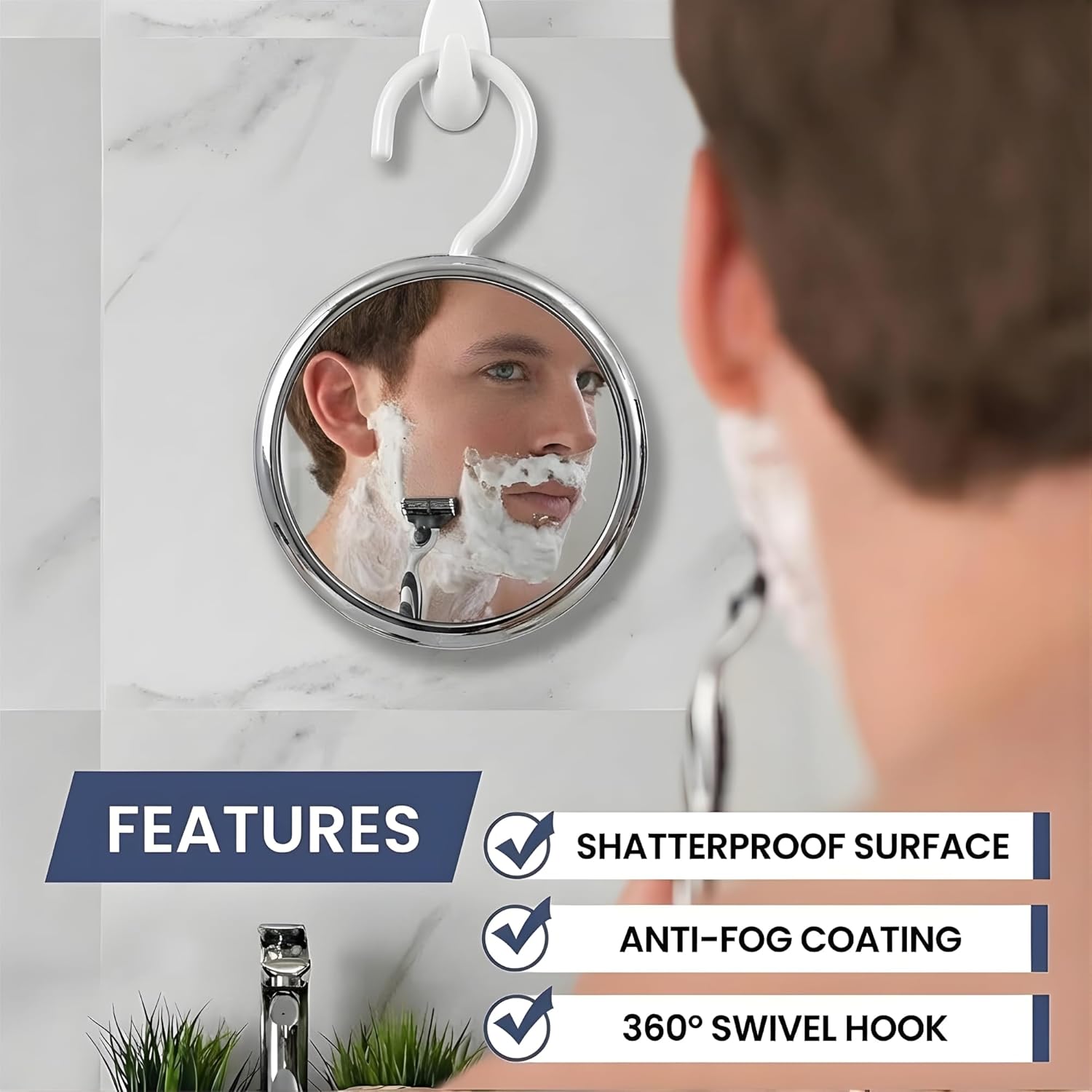 Round Hangable Fogless Shower Mirror (Chrome)