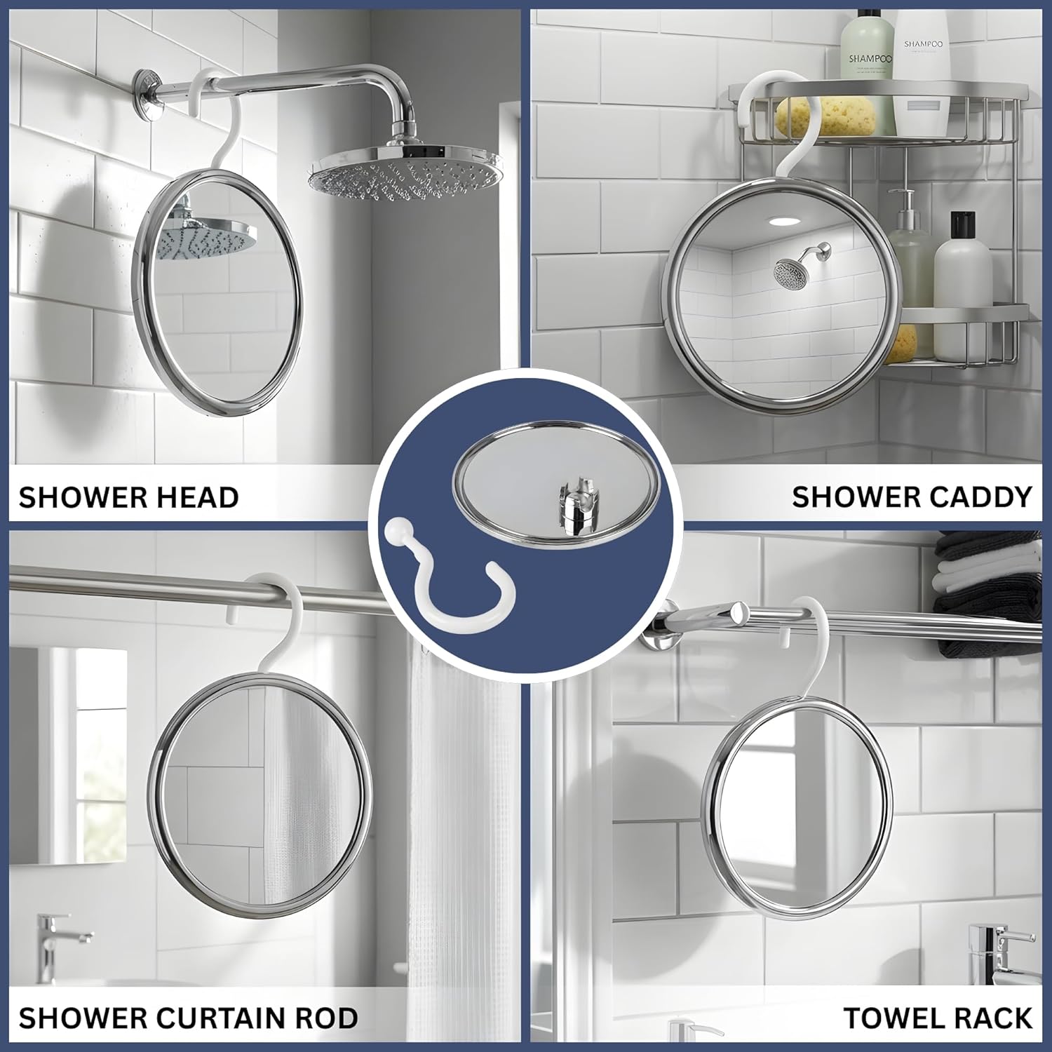 Round Hangable Fogless Shower Mirror (Chrome)