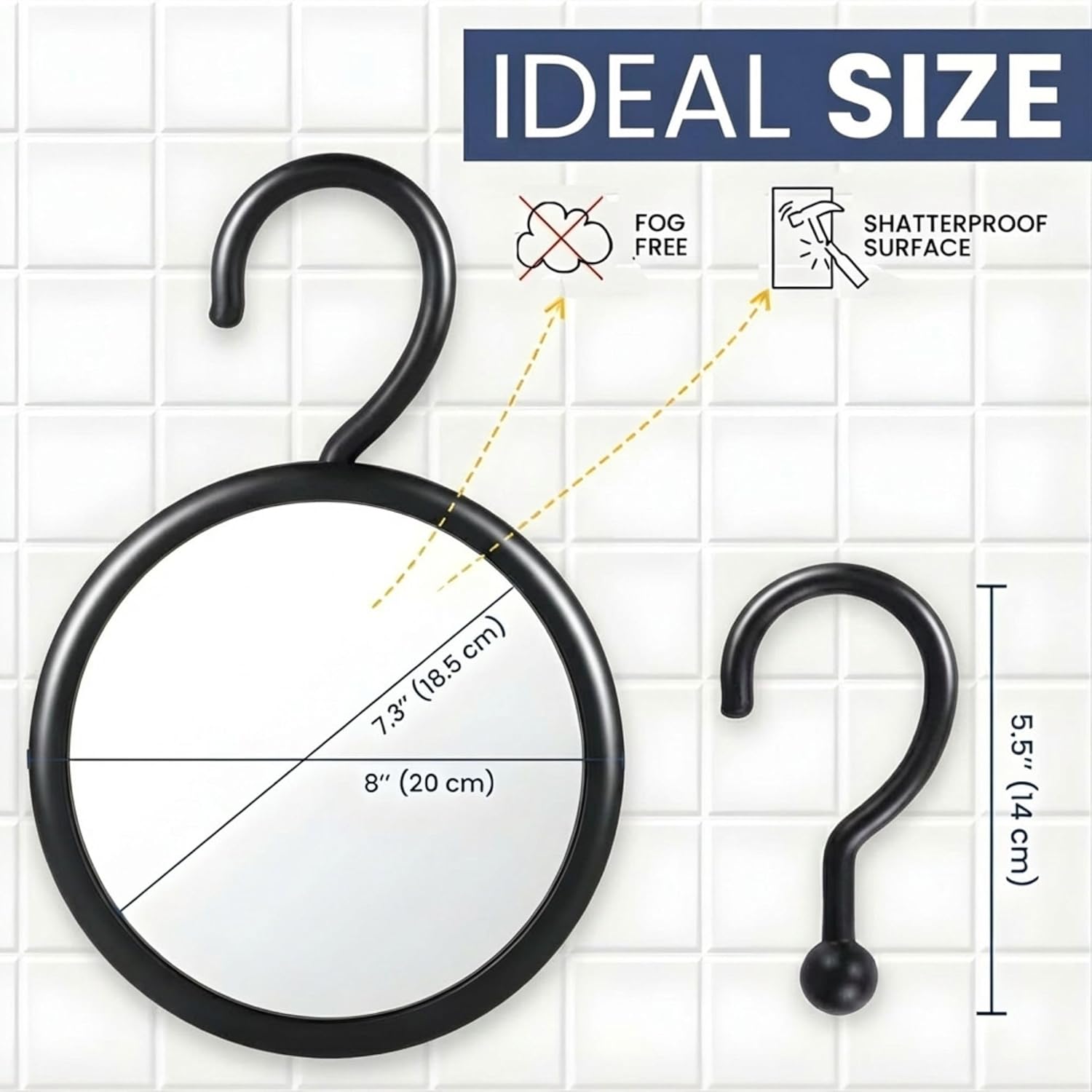Round Hangable Fogless Shower Mirror (Black)