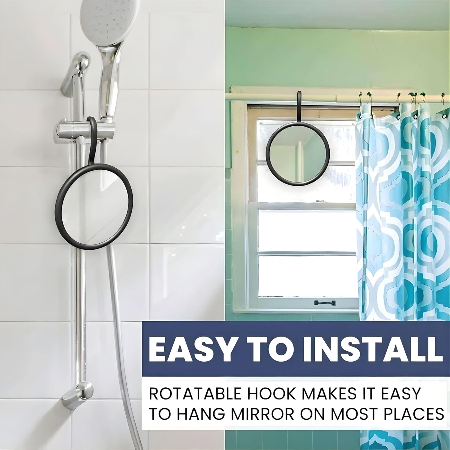 Round Hangable Fogless Shower Mirror (Black)