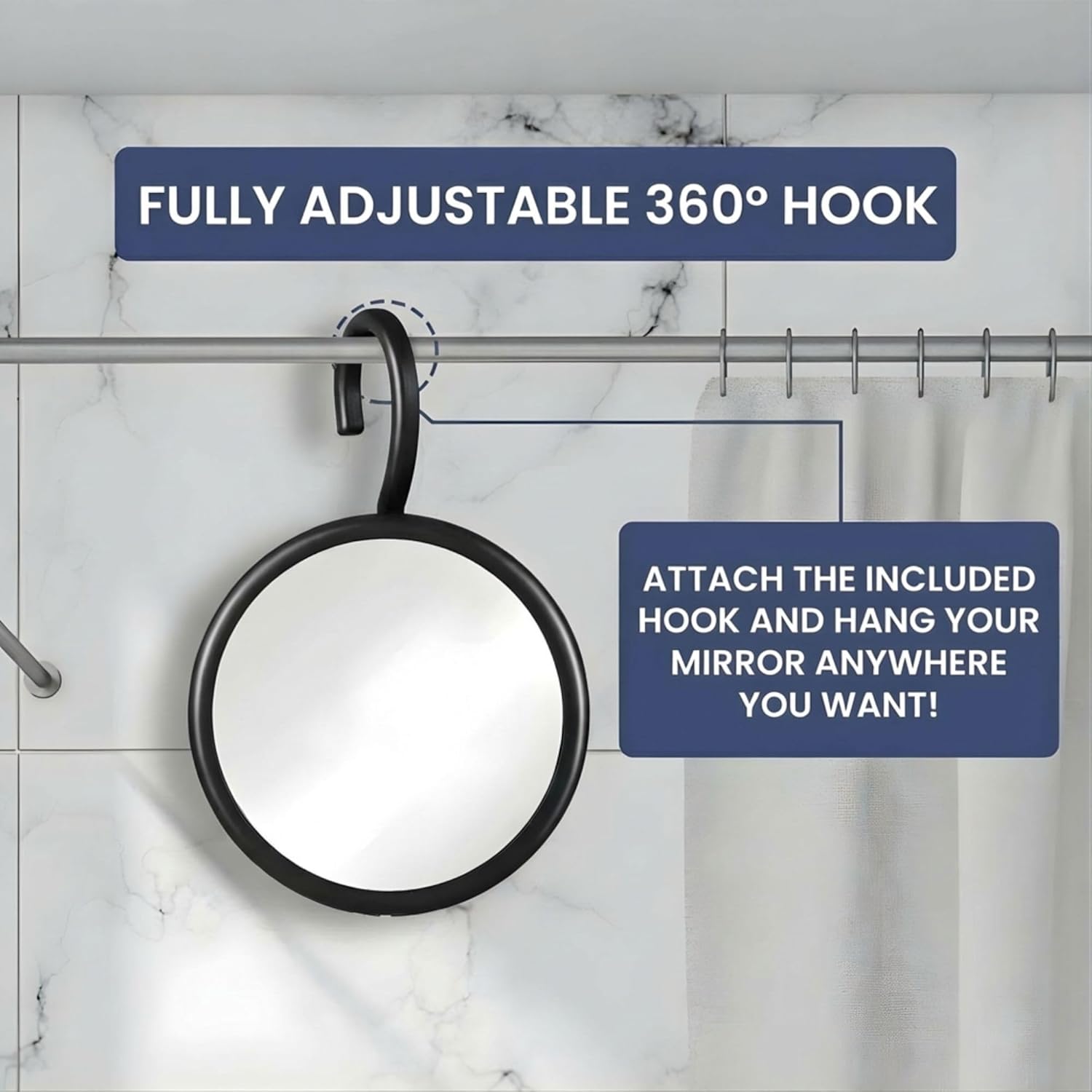 Round Hangable Fogless Shower Mirror (Black)