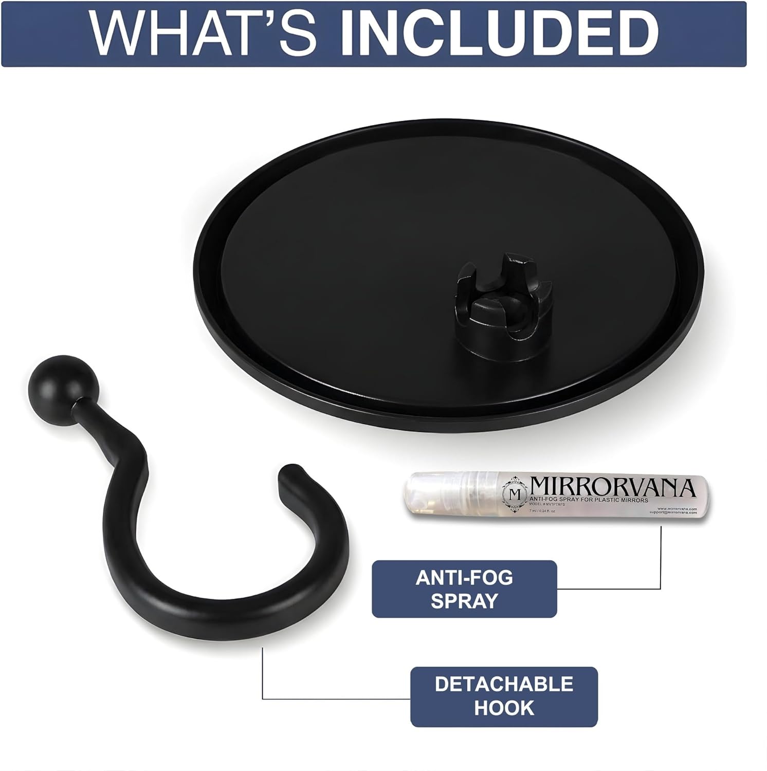 Round Hangable Fogless Shower Mirror (Black)