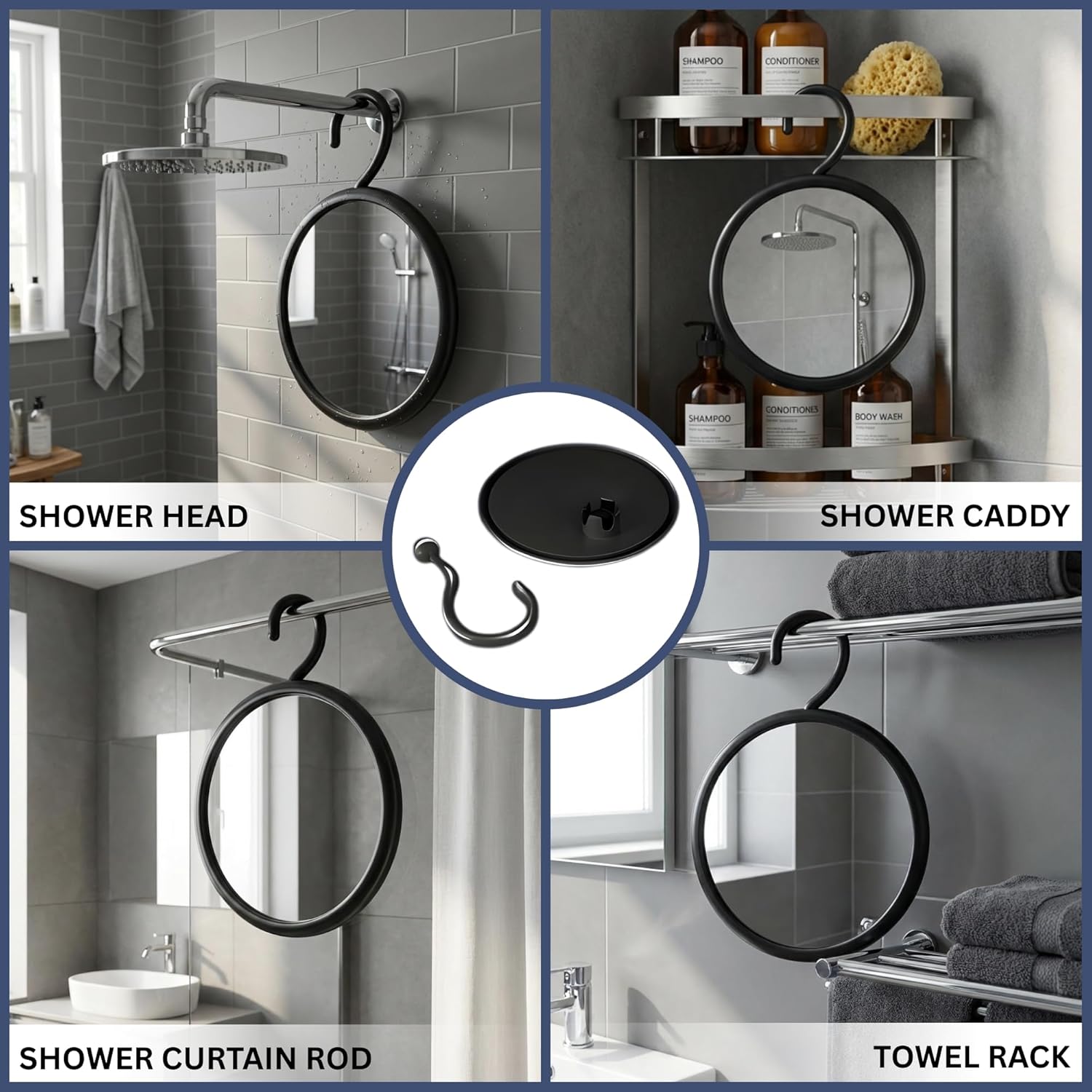 Round Hangable Fogless Shower Mirror (Black)