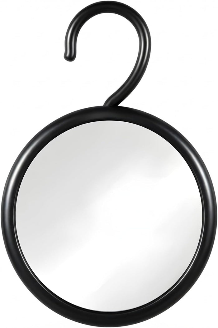 MIRRORVANA Hangable Round Fogless Shower Shaving Mirror with 360° Swivel Rotatable Hook for Hanging and Bonus Anti-Fog Spray - Anti Fog and Shatterproof Surface, 6.7" Diameter (Black)