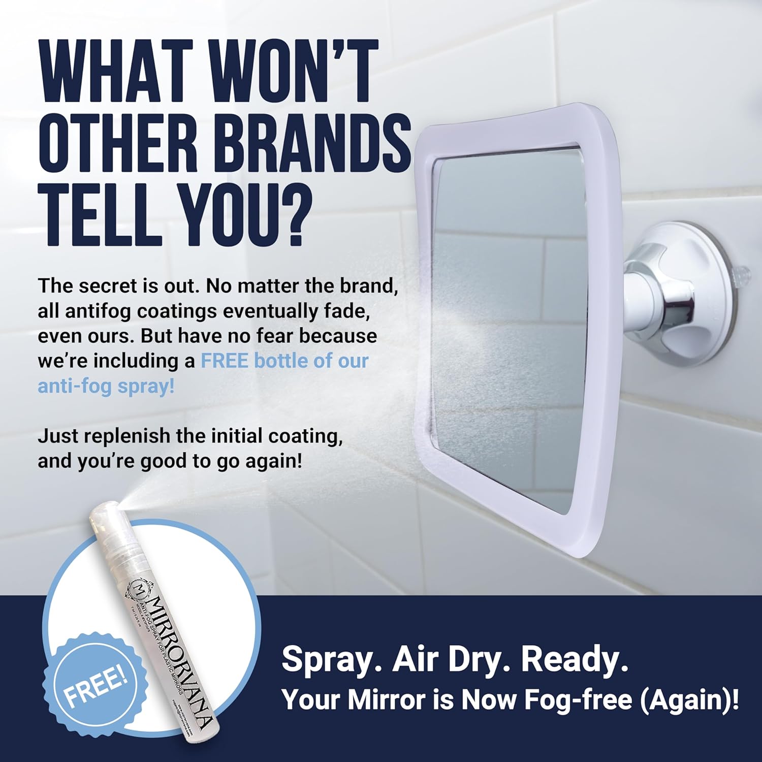 Fogless Shower Mirror for Shaving with Suction Mount (Pure White)