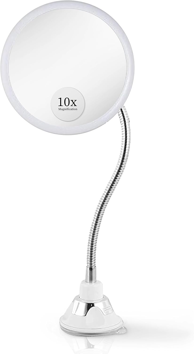 10X Magnifying Makeup Mirror with Flexible Gooseneck (Round)