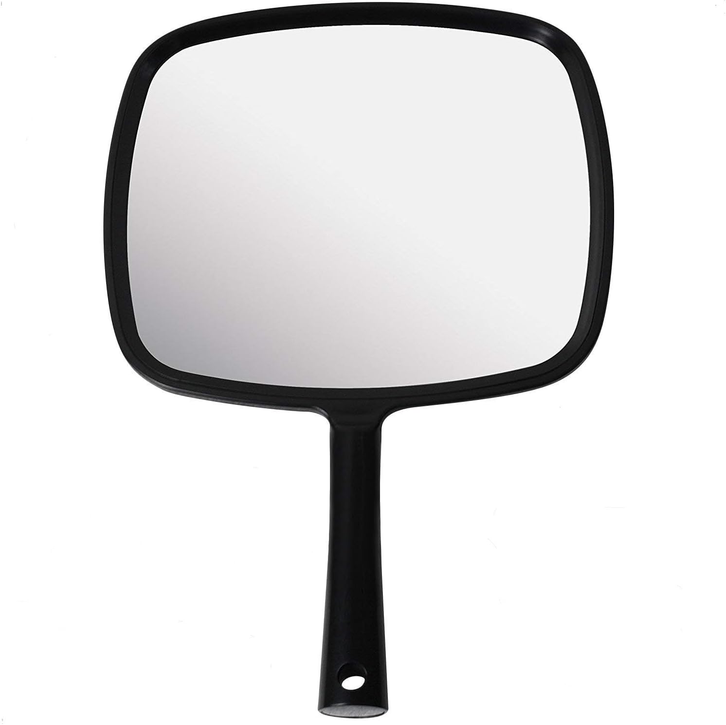 Portable Hand Mirror with Flat Handle (Black)