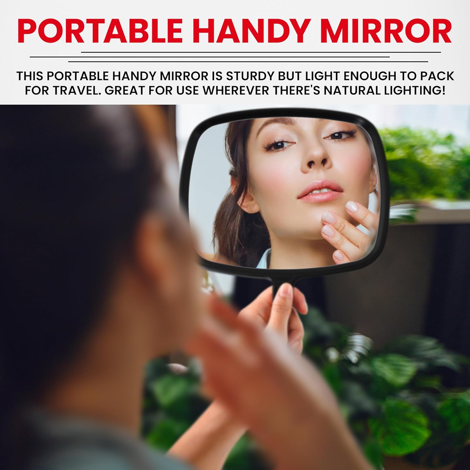 Portable Hand Mirror with Flat Handle (Black)