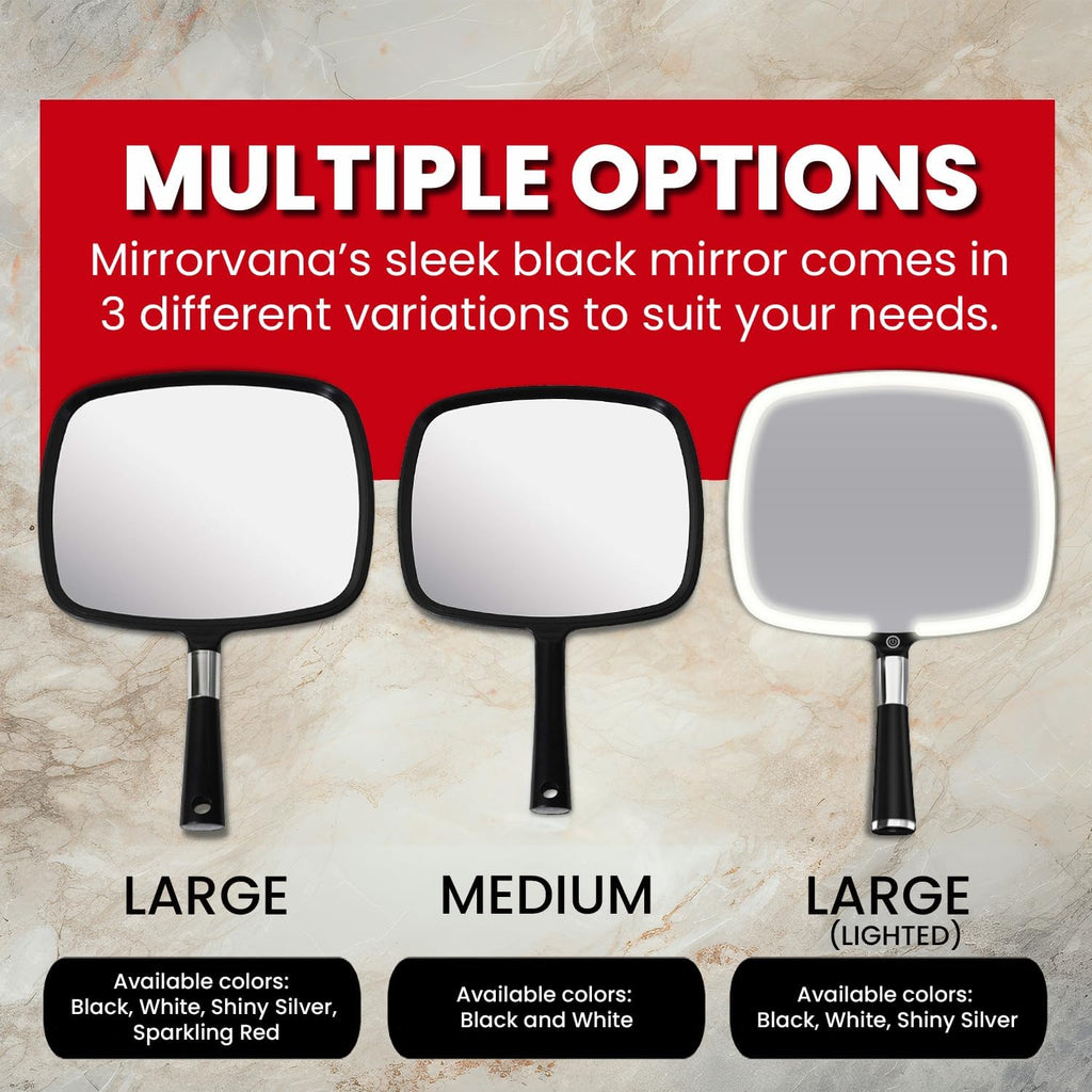 MIRRORVANA Hand Mirror with Ergonomic Handle - Handheld Mirror for Makeup, Home Haircuts, Dental and Barber Use, 8” x 11” (Black)