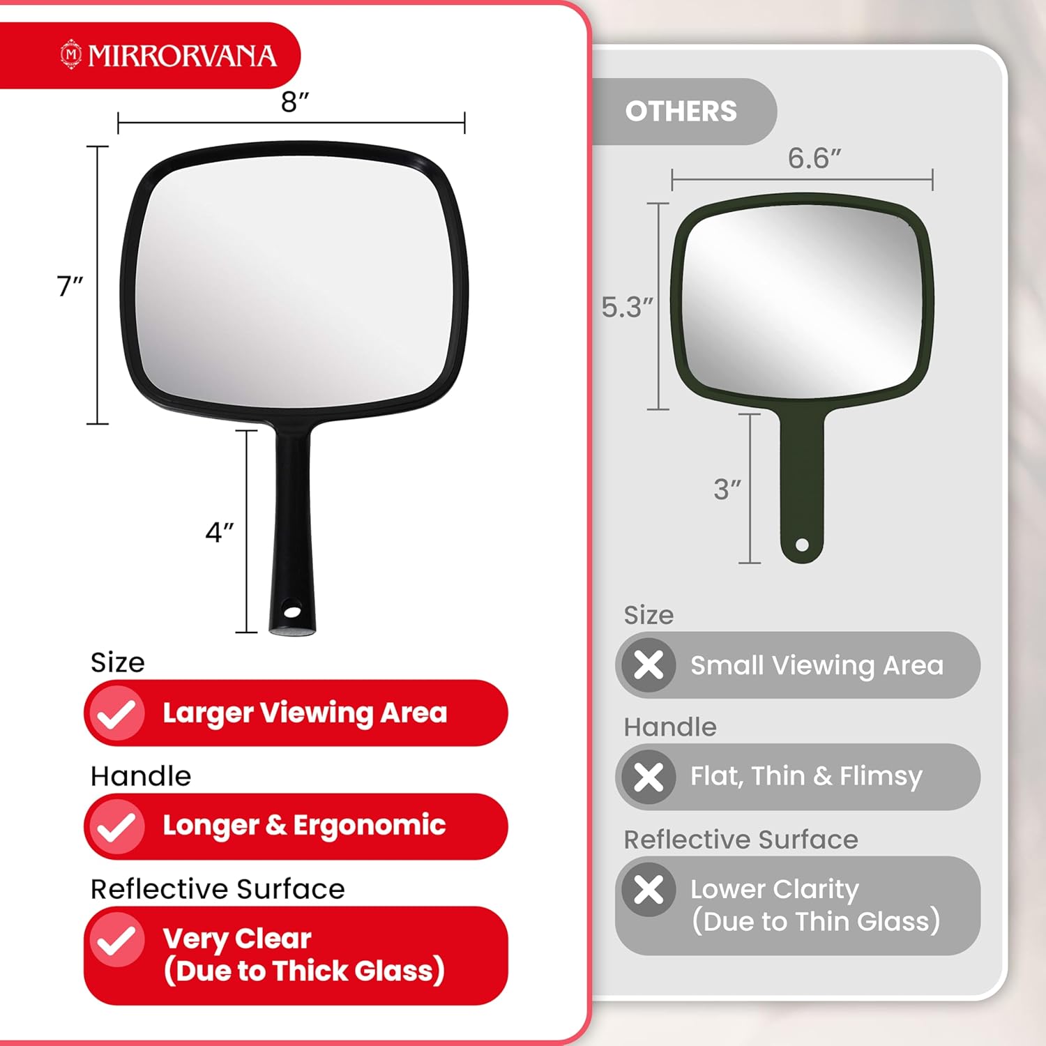 Portable Hand Mirror with Flat Handle (Black)