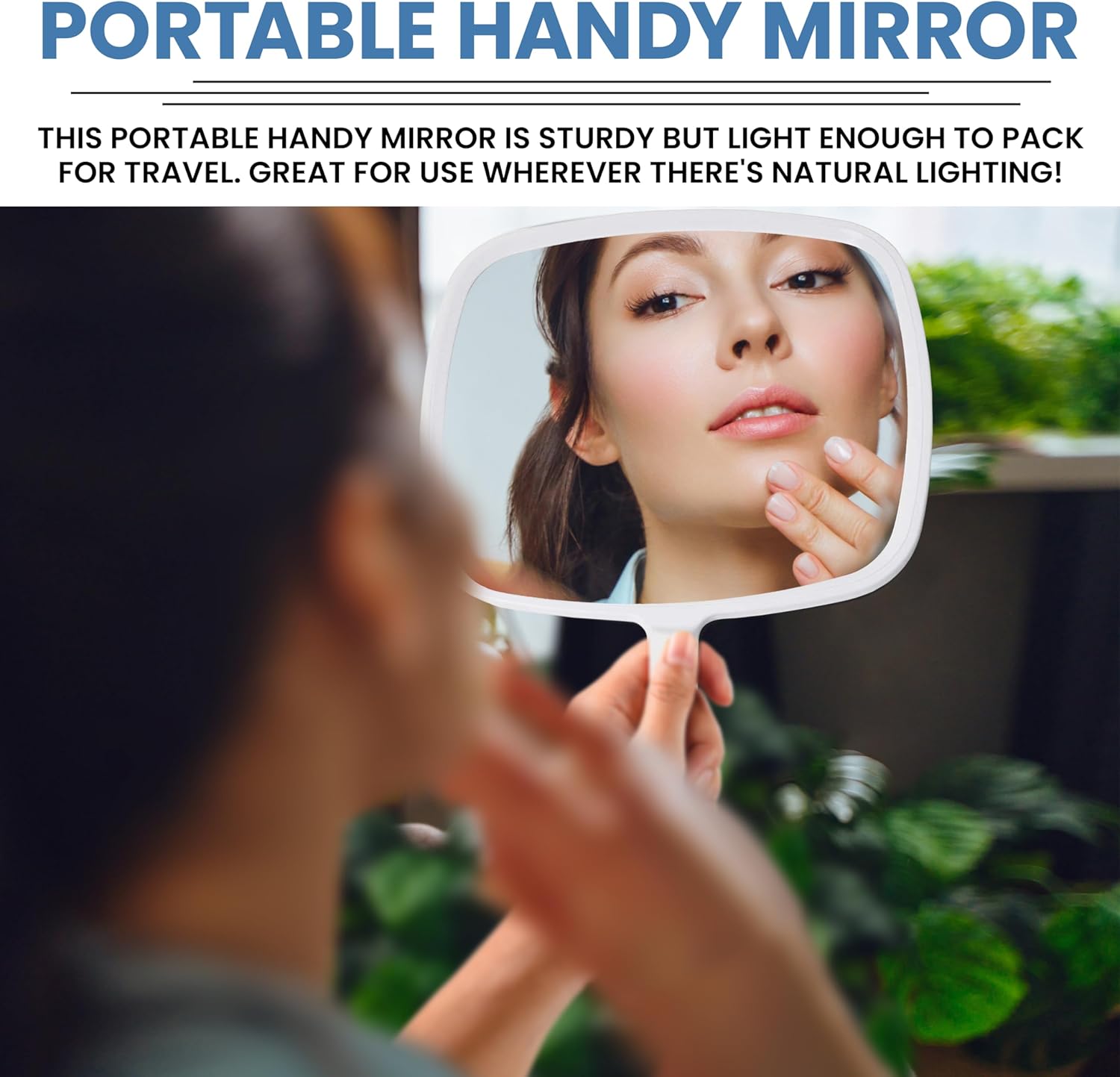 Portable Hand Mirror with Flat Handle (White)