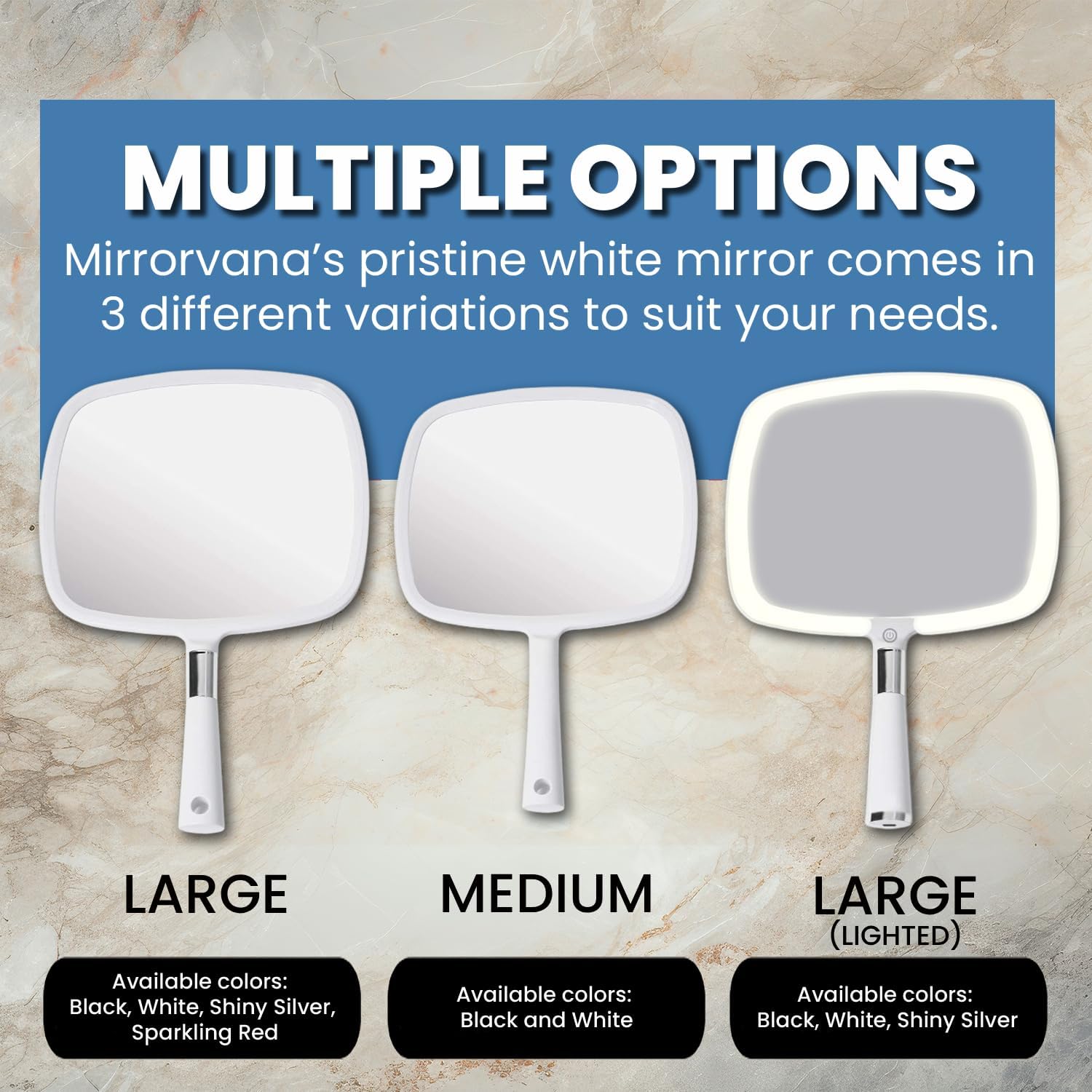 Portable Hand Mirror with Flat Handle (White)