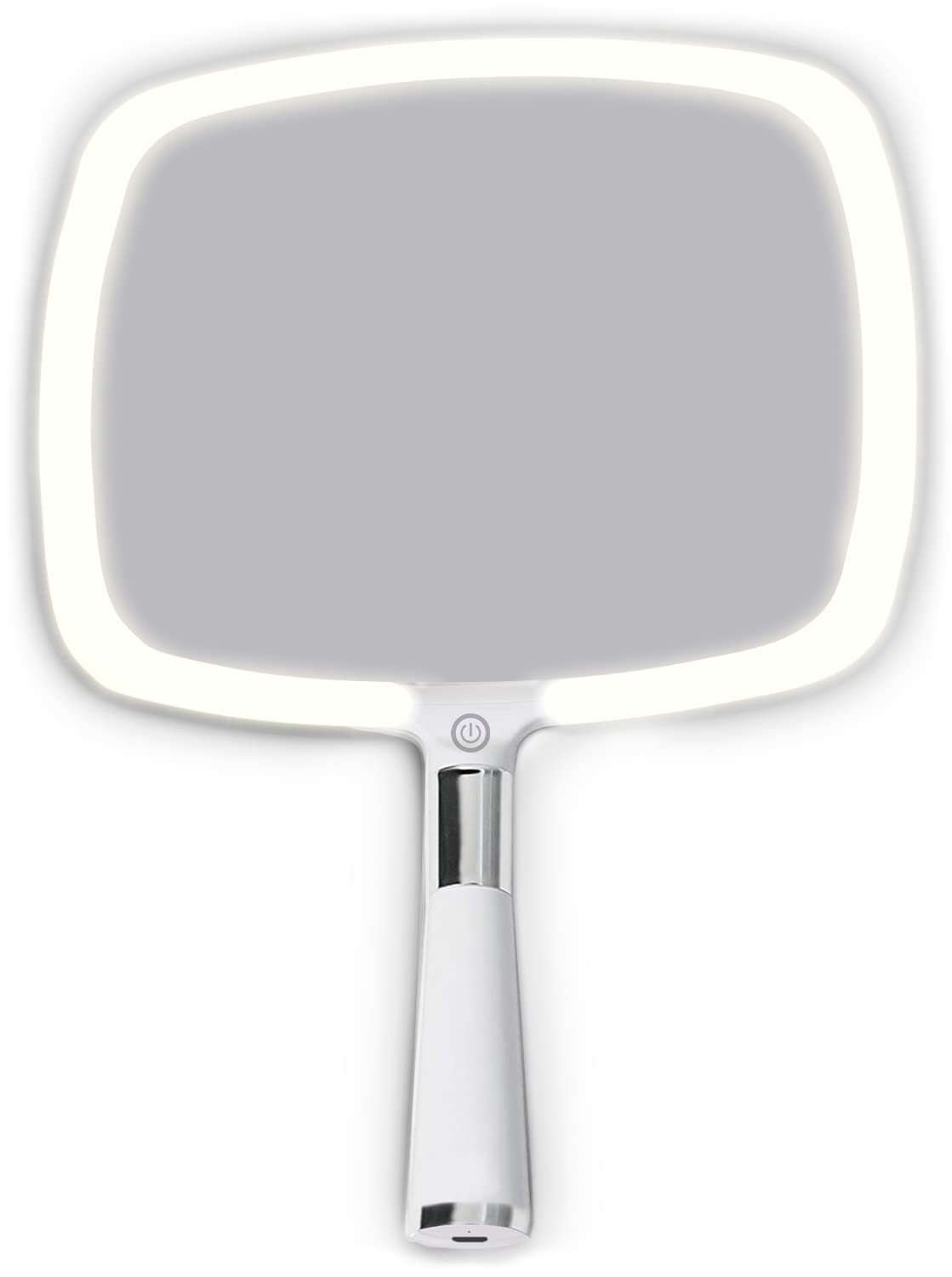Lighted Travel Hand Mirror with Detachable Stand (White)
