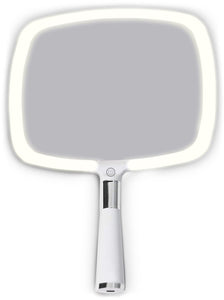 Lighted Travel Hand Mirror with Detachable Stand (White)