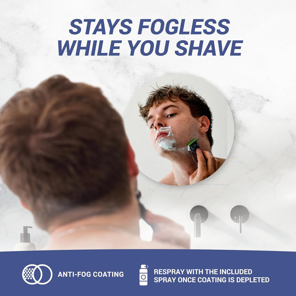 Sticky 3M Adhesive Anti-Fog Shaving Mirror - Peel and Stick Fogless Shower Mirror for Men - Frameless & Shatterproof Plastic Mirror - 6" Round