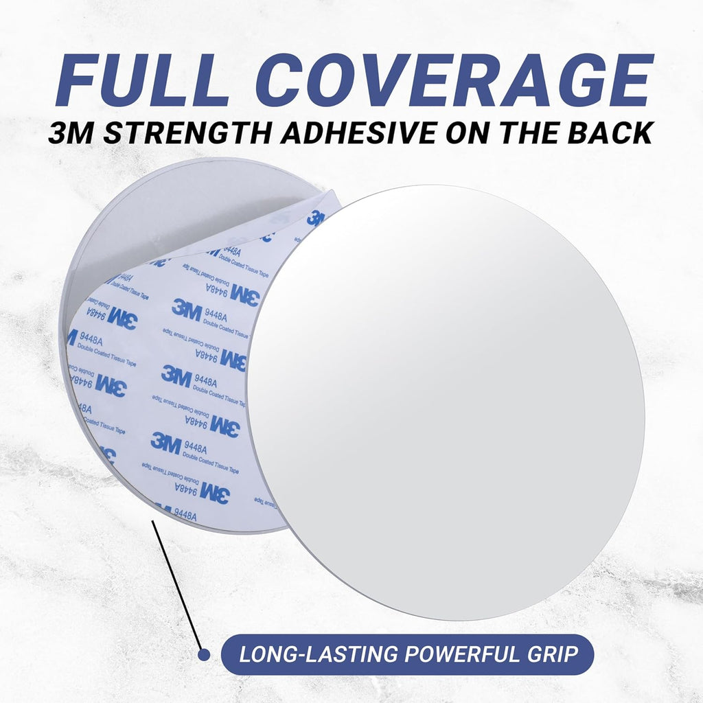 Sticky 3M Adhesive Anti-Fog Shaving Mirror - Peel and Stick Fogless Shower Mirror for Men - Frameless & Shatterproof Plastic Mirror - 6" Round