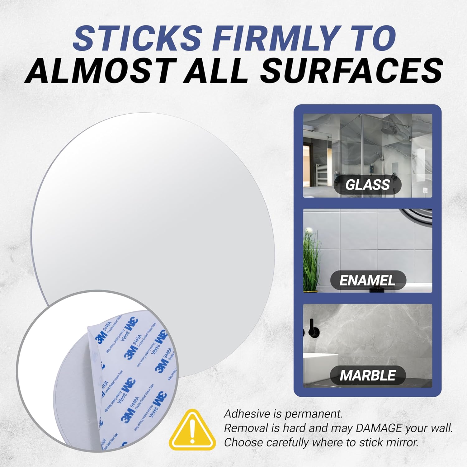 Sticky 3M Adhesive Anti-Fog Shaving Mirror (Round)