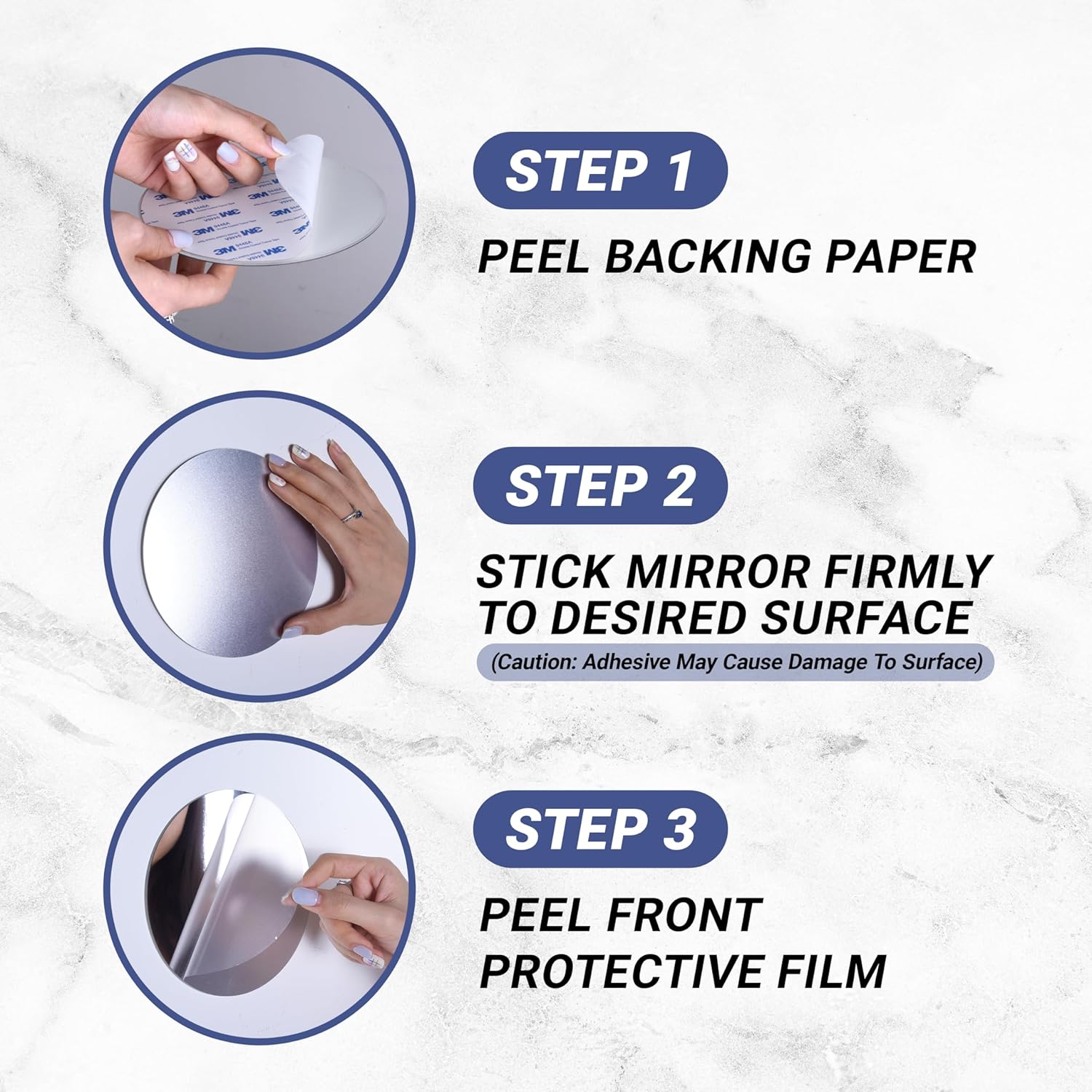 Sticky 3M Adhesive Anti-Fog Shaving Mirror (Round)