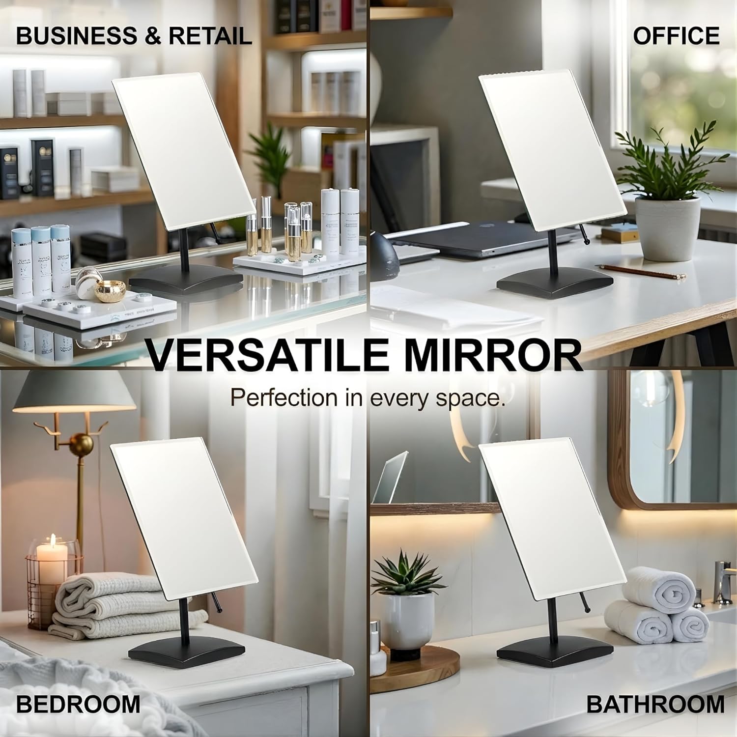 Large Tabletop Face Mirror in Gift Box, Non-magnifying (Black)