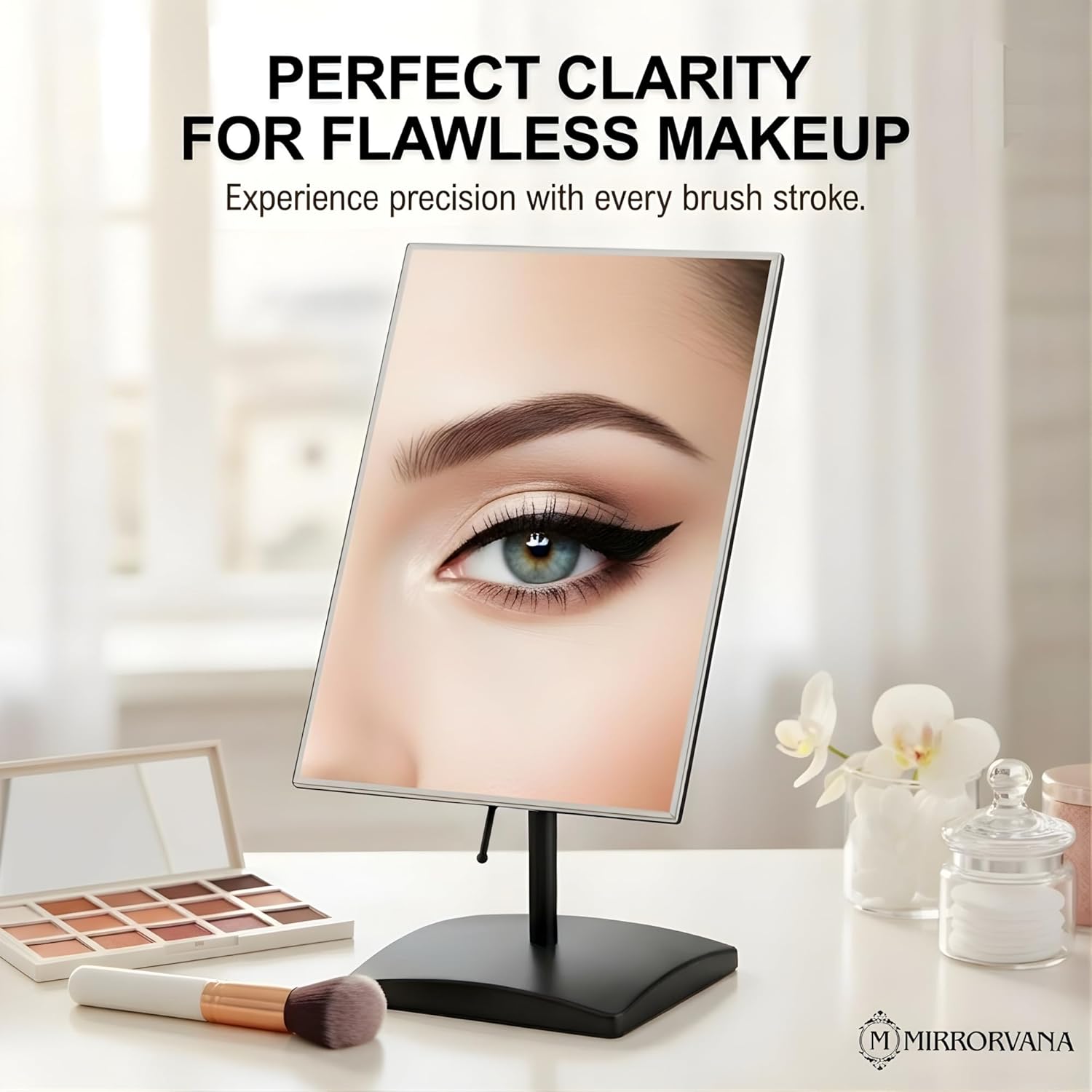 Large Tabletop Face Mirror in Gift Box, Non-magnifying (Black)