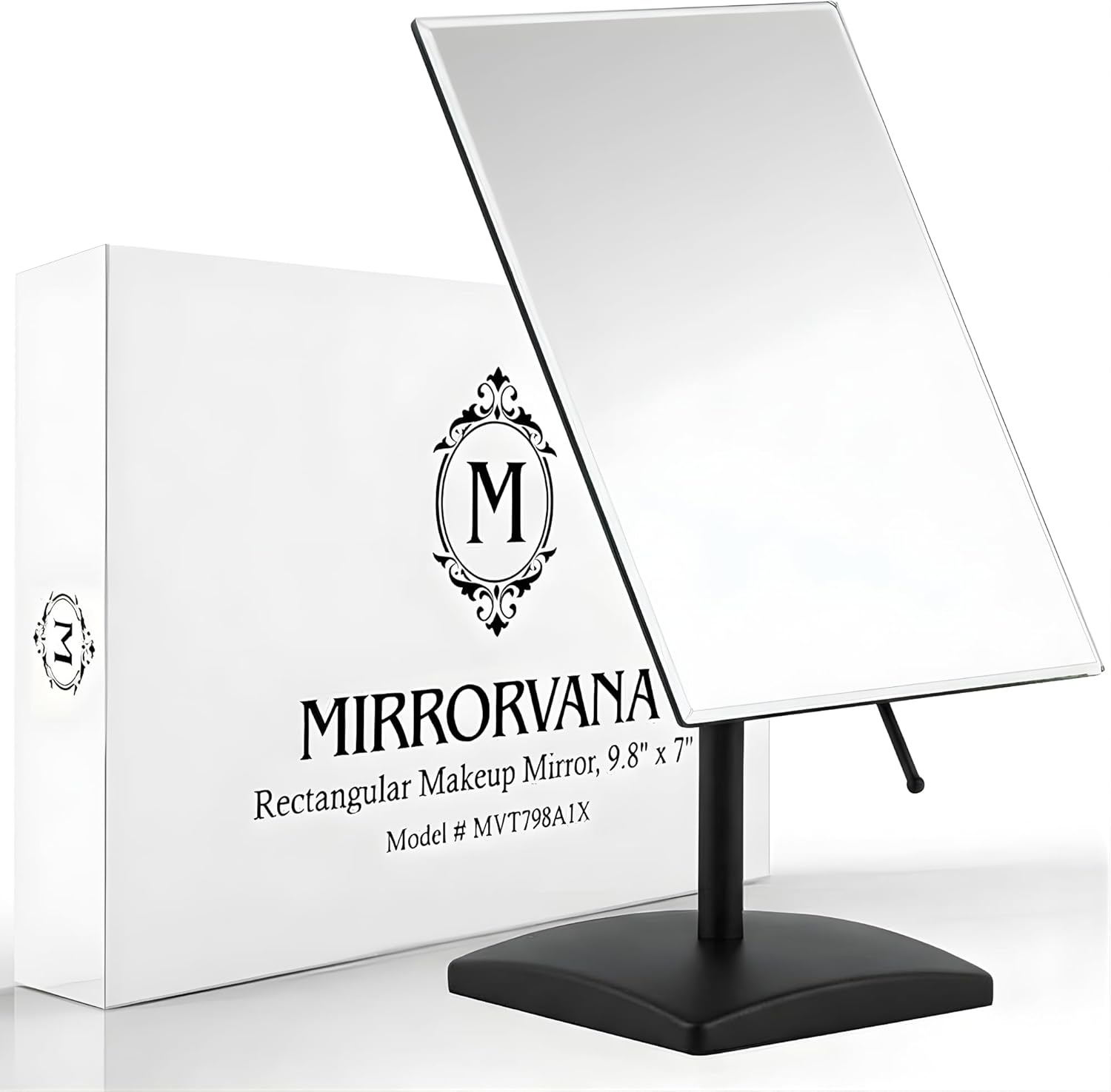 Large Tabletop Face Mirror in Gift Box, Non-magnifying (Black)
