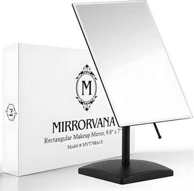 Large Adjustable Table Desk Mirror with Stand, 9.8" x 7" (Black)