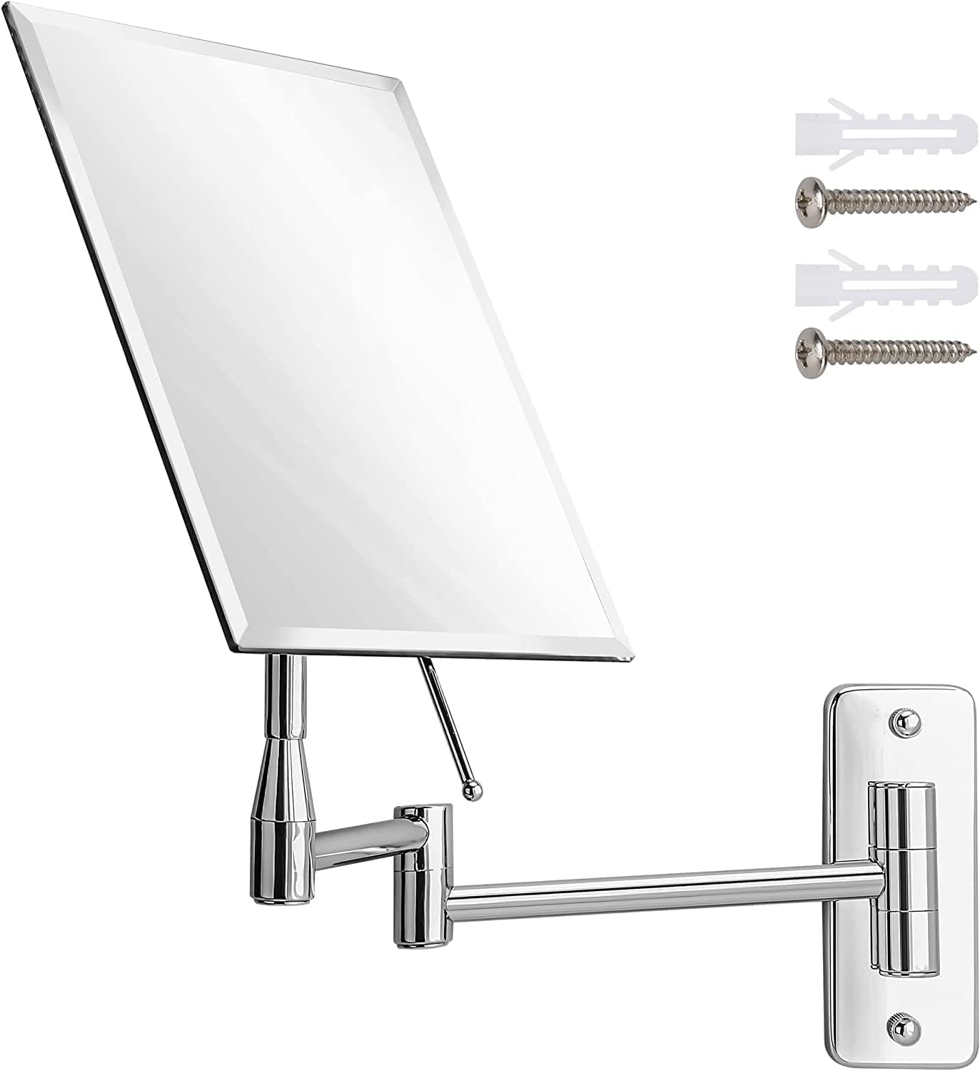 Frameless Rectangular Wall Mount Mirror with 11" Extendable Arm, No Magnification