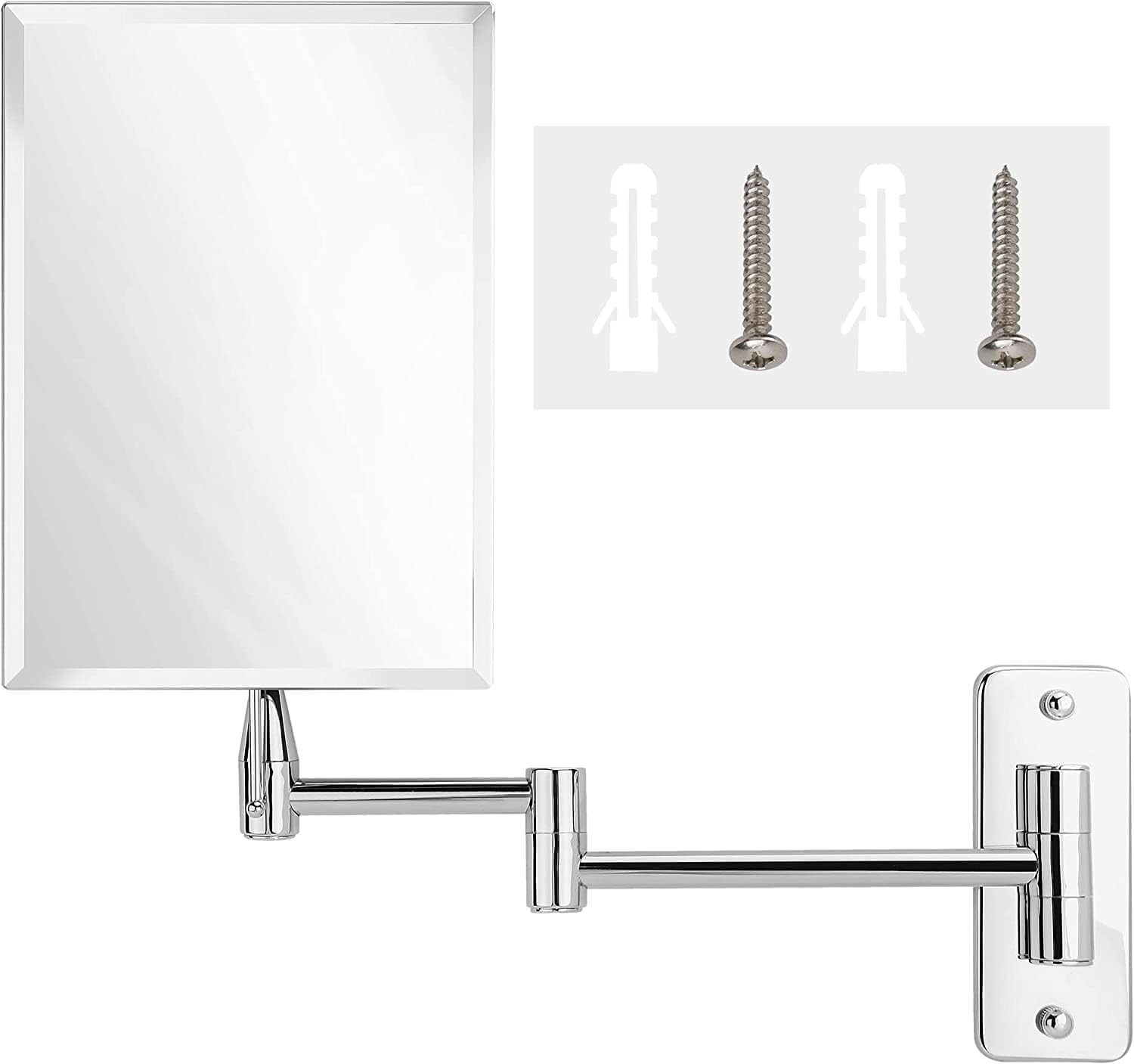 Frameless Rectangular Wall Mount Mirror with 11" Extendable Arm, No Magnification