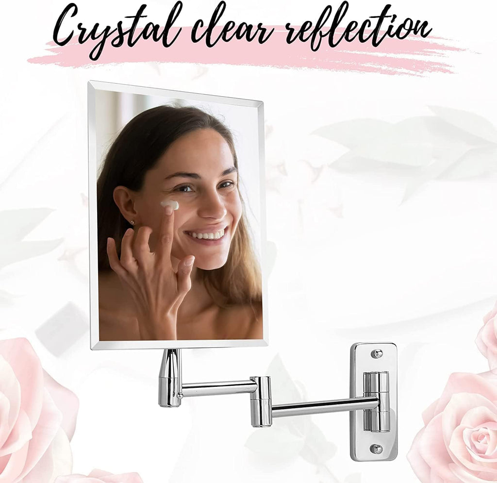 MIRRORVANA Frameless Wall Mount Mirror for Bathroom with 11" Extension Swivel, No Magnification, Rectangular 8.7" x 6.3" Surface, Chrome