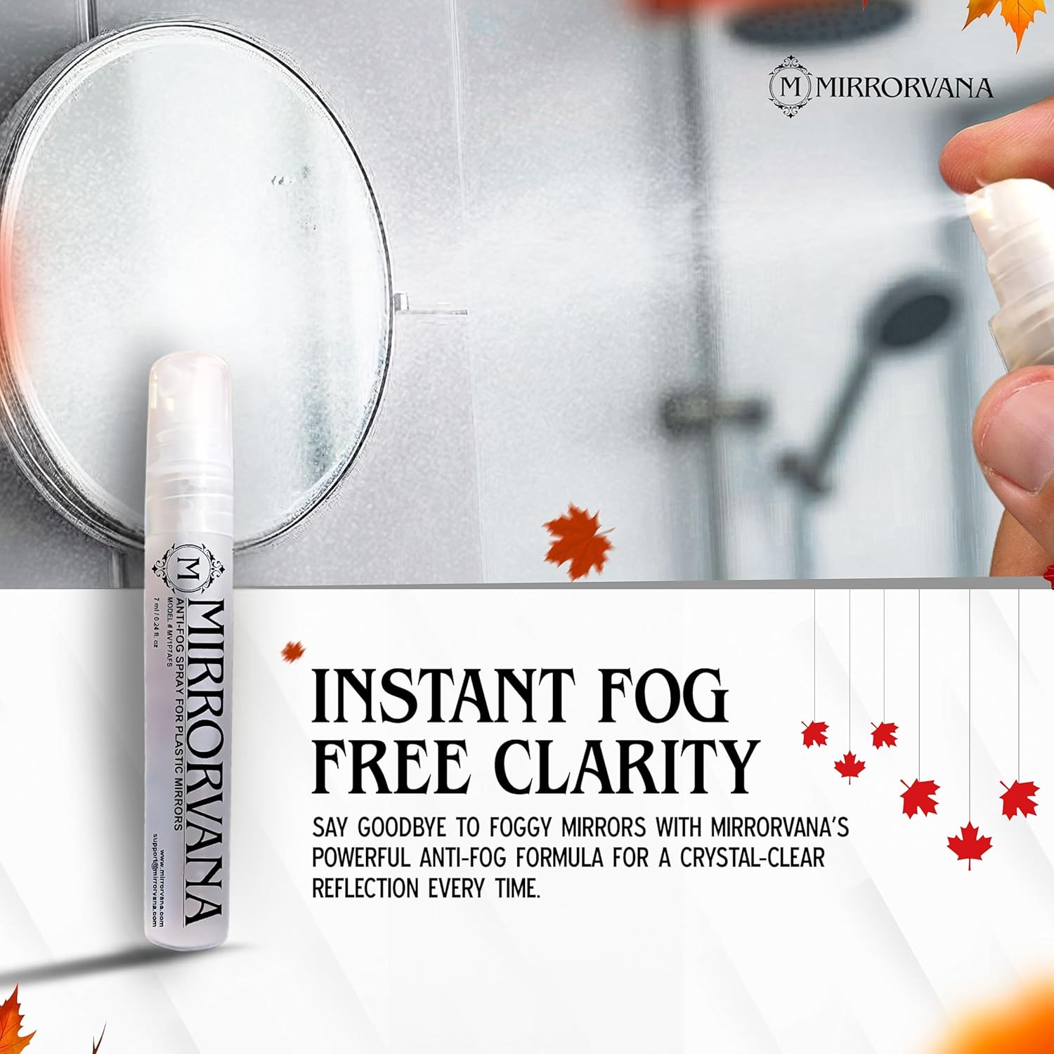 MIRRORVANA Anti Fog Spray for Shower Mirror (1 Bottle) - Maintains Fog Free Bathroom Shaving Mirrors for Men and Women - Long-Lasting Protection from Fogging for a Crystal Clear Reflection (7 ml)