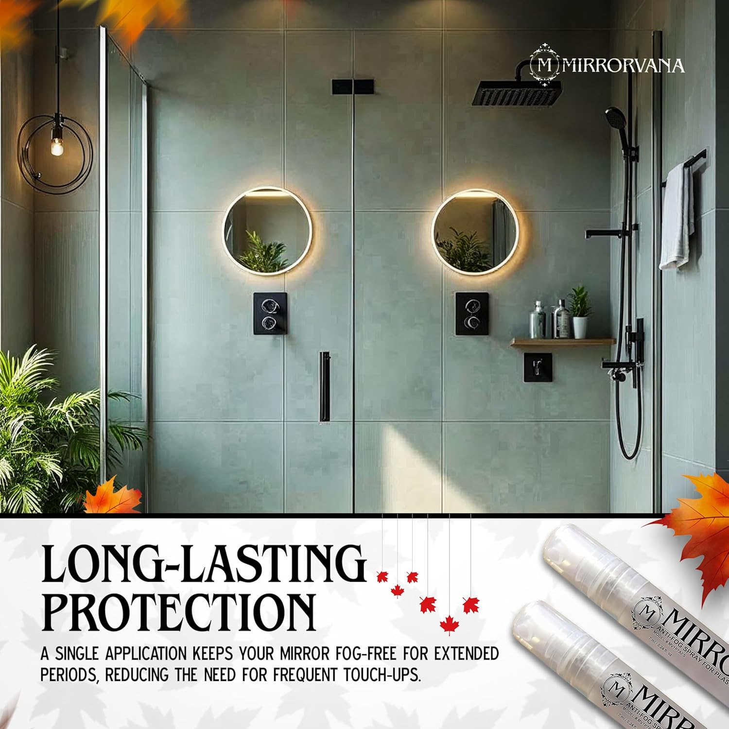 MIRRORVANA Anti Fog Spray for Shower Mirror (1 Bottle) - Maintains Fog Free Bathroom Shaving Mirrors for Men and Women - Long-Lasting Protection from Fogging for a Crystal Clear Reflection (7 ml)