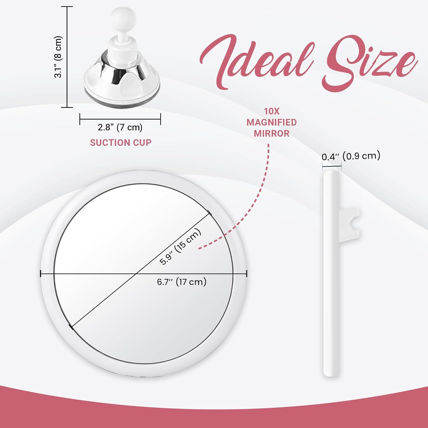 10X Magnifying Makeup Mirror with Suction Cup (Round)