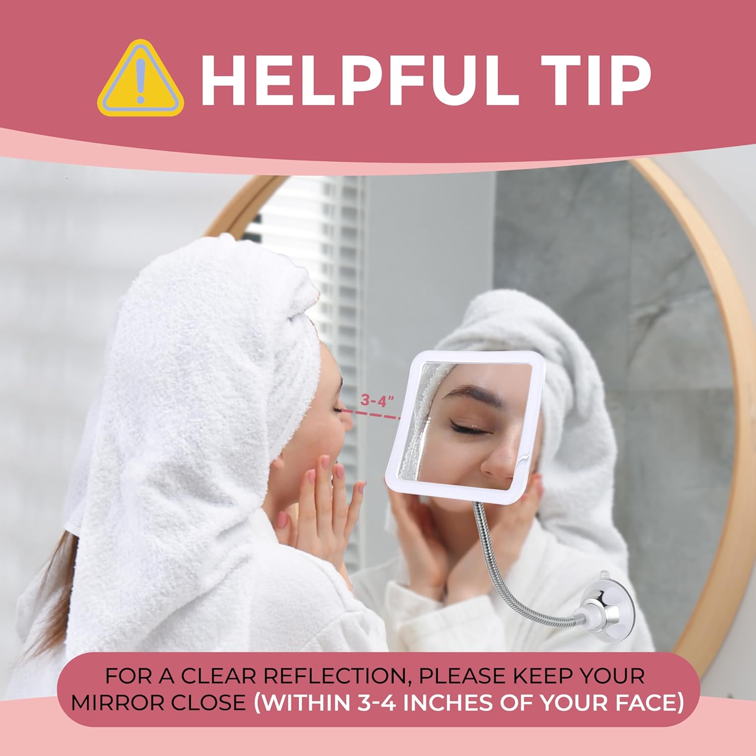 10X Magnifying Makeup Mirror with Flexible Gooseneck (Square)