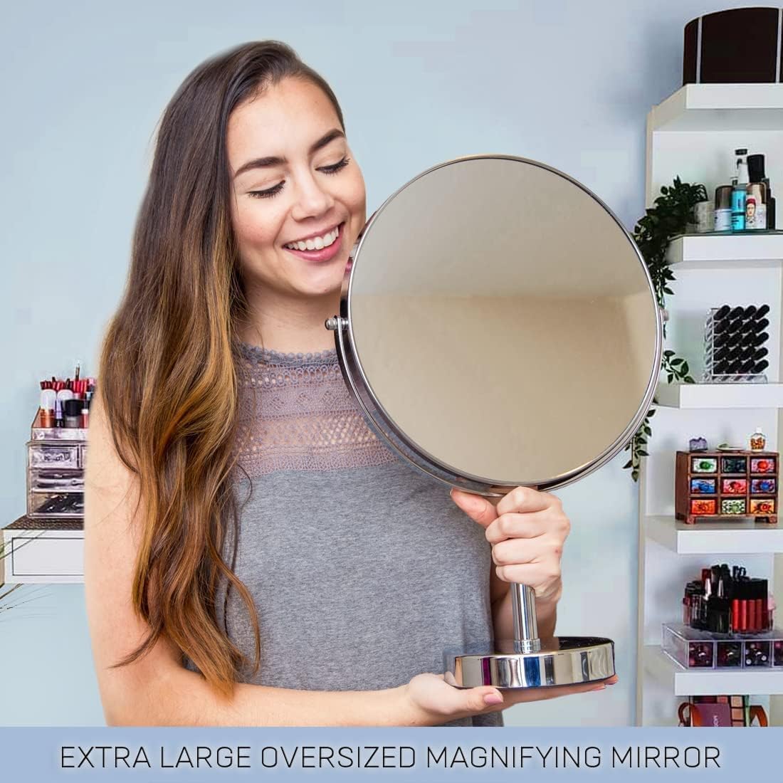 XXLarge Oversized 11-Inch Tabletop Makeup Mirror with 3X/1X Magnification (Chrome)