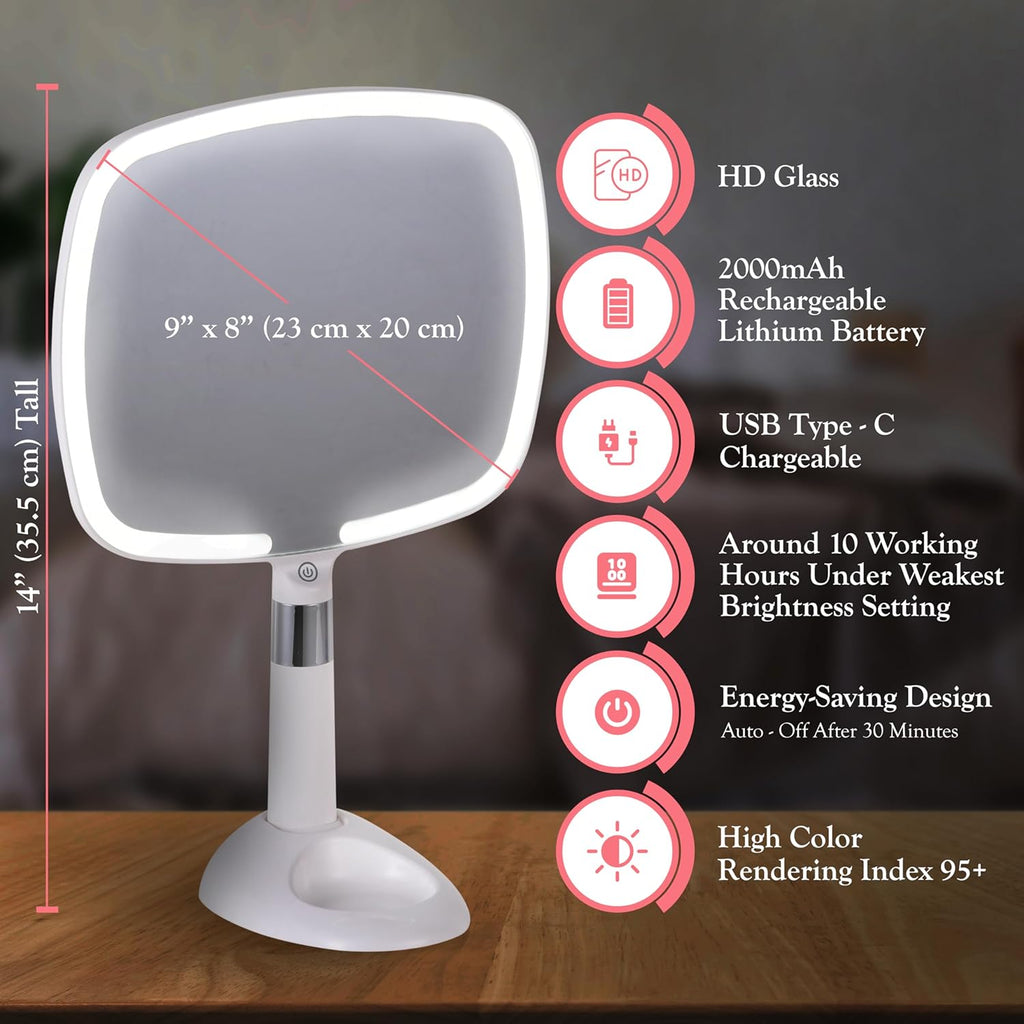 Lighted Travel Hand Mirror with Detachable Stand (White) - MVHH79W1XLED - Case Pack of 16
