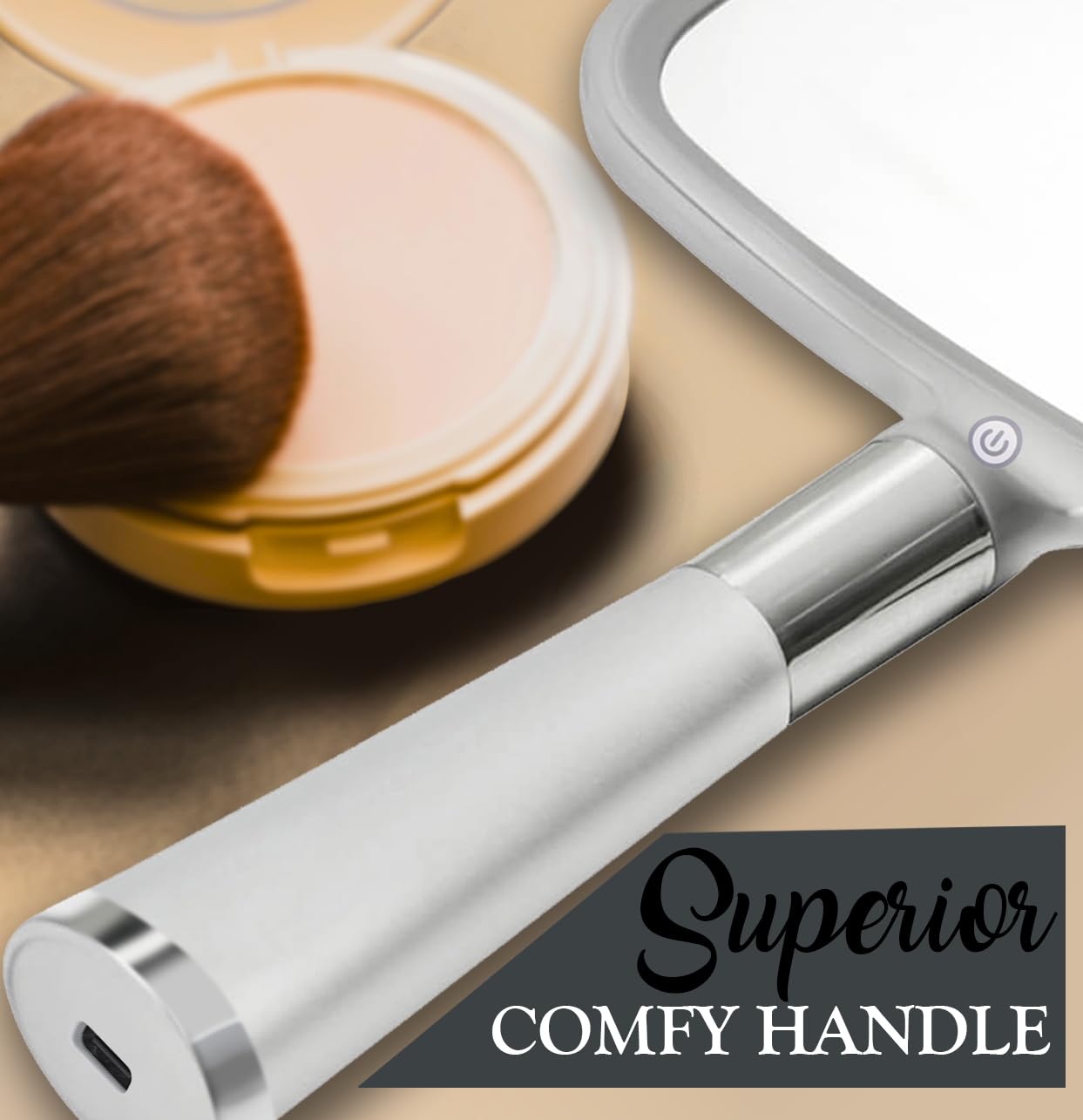 Lighted Travel Hand Mirror with Detachable Stand (Silver)