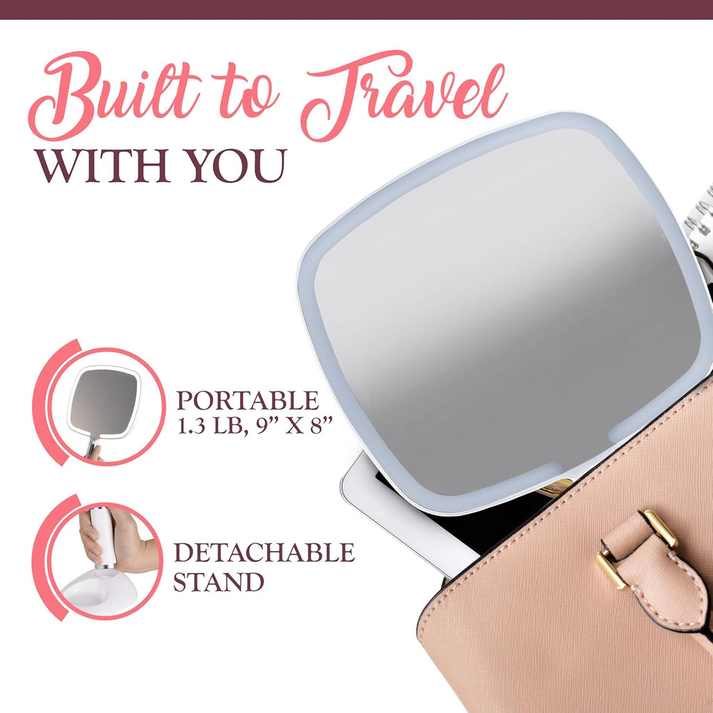 Lighted Travel Hand Mirror with Detachable Stand (White) - MVHH79W1XLED - Case Pack of 16