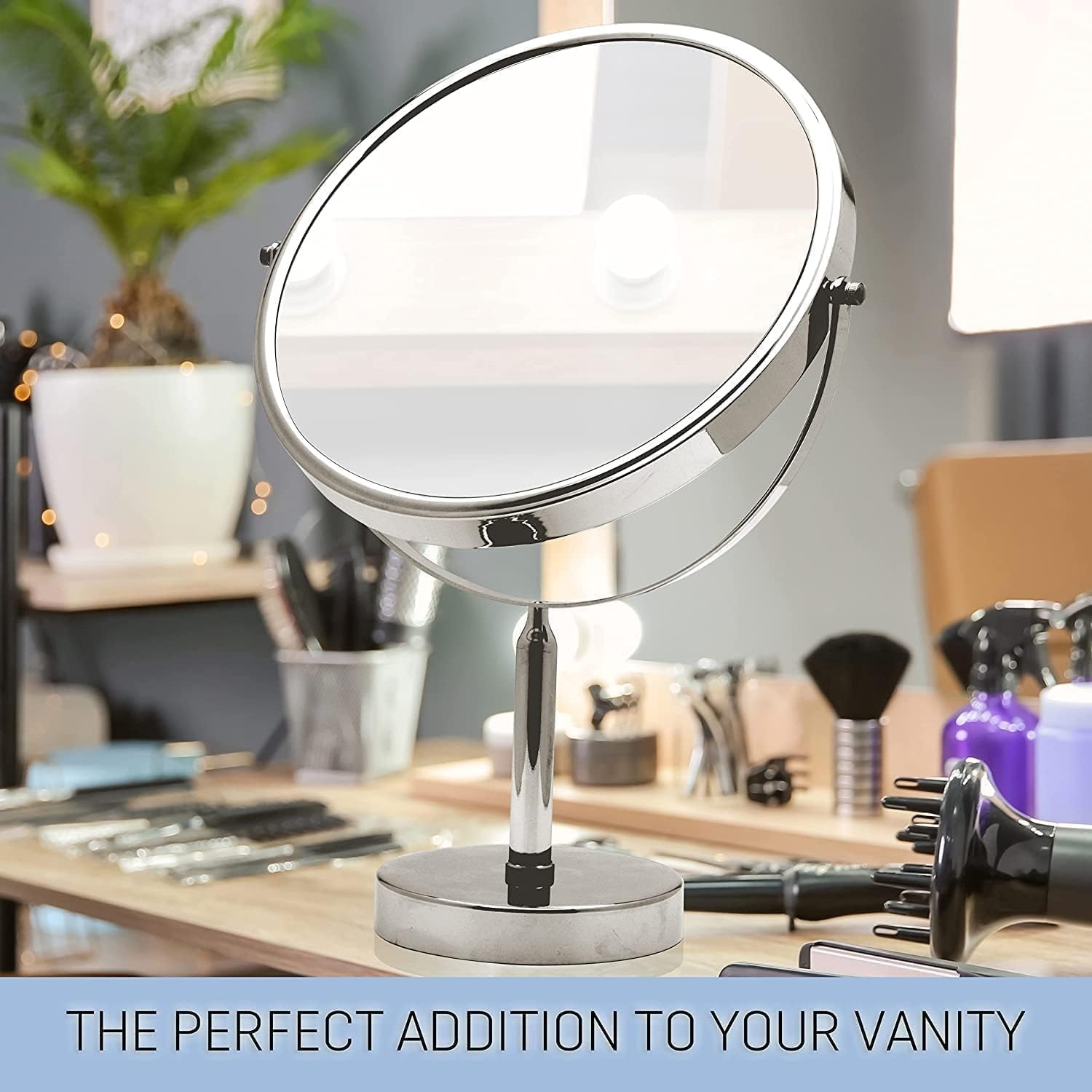 XXLarge Oversized 11-Inch Tabletop Makeup Mirror with 3X/1X Magnification (Chrome)