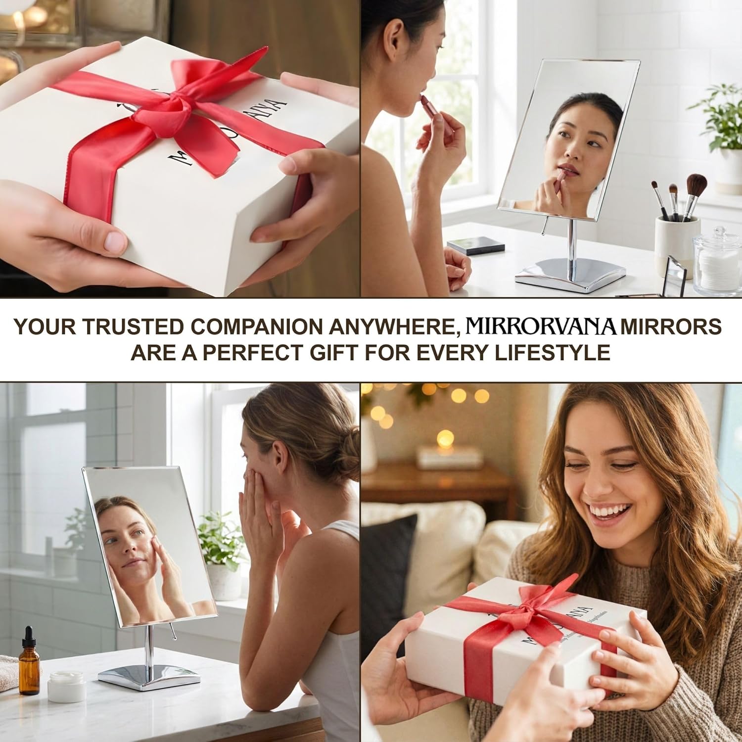 Large Tabletop Face Mirror in Gift Box, Non-magnifying (Chrome)